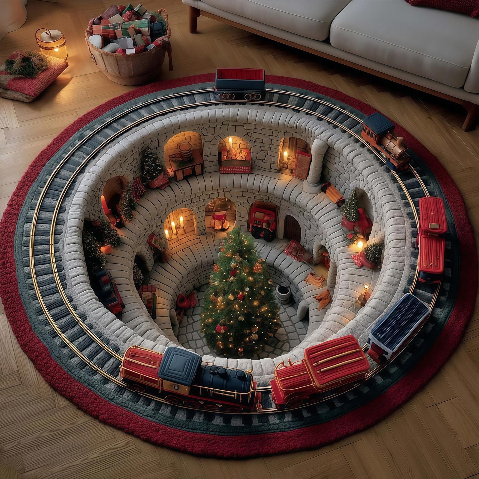 3D Christmas Rugs Optical Illusion Round Mat, Realistic 3D Xmas Rug — image 1