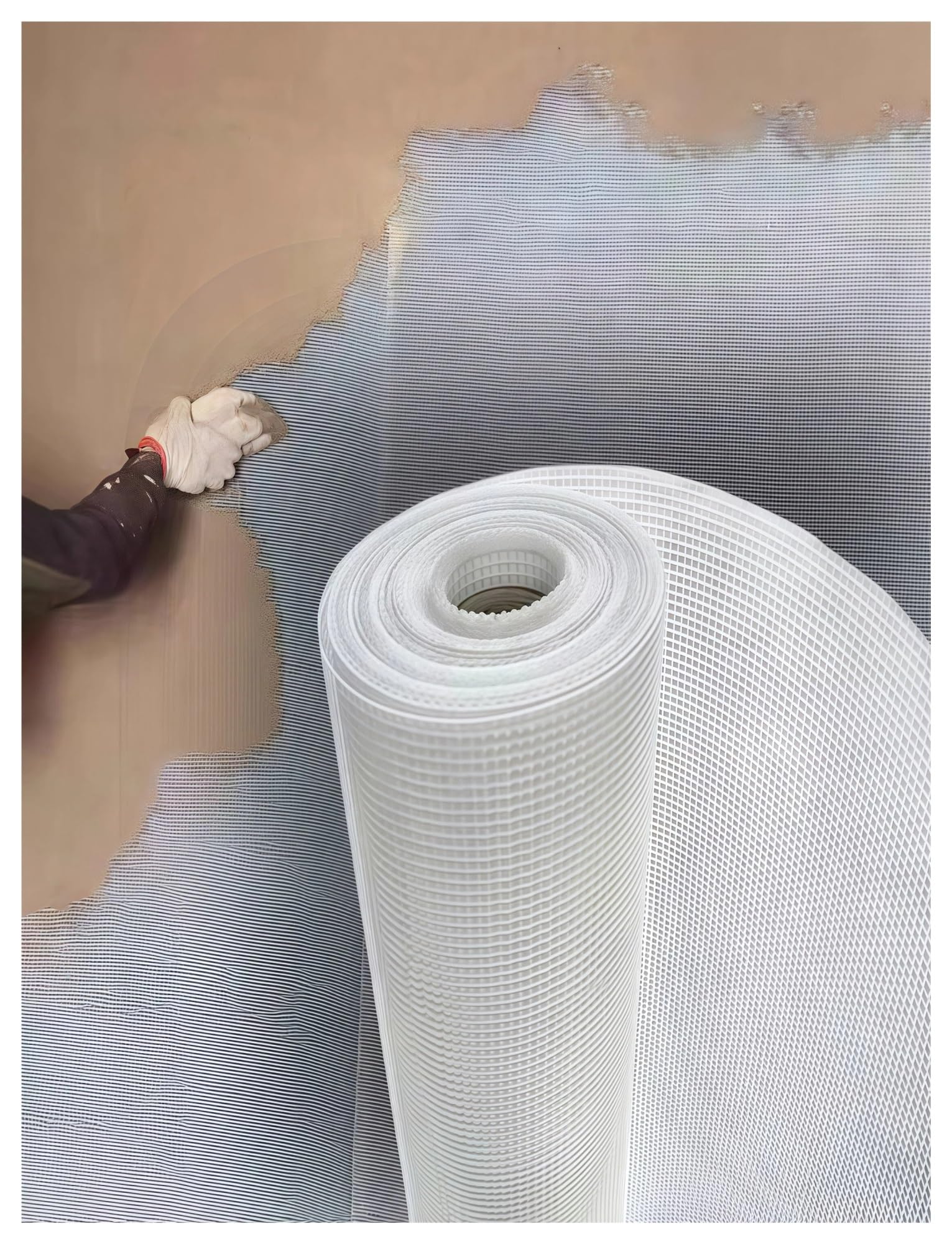 Rete in fibra di vetro rinforzante per intonaco e stuccatura muri, rotolo per rasatura pareti e cartongesso, tessuto a maglie per edilizia ristrutturazione(80 g/m²)