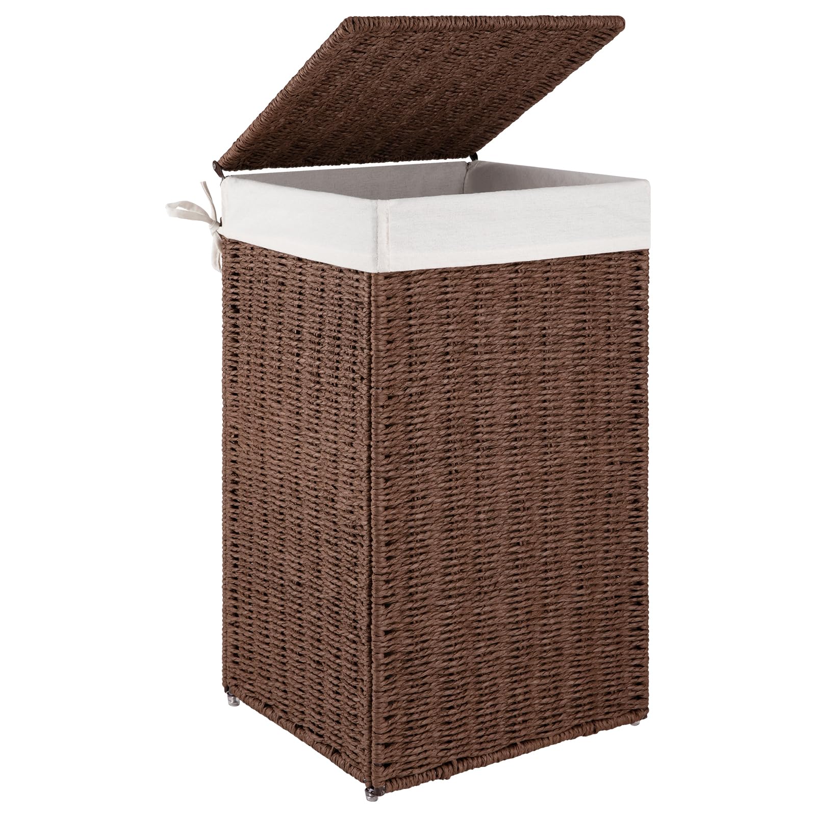 OIAHOMY Laundry Hamper with Lid, 65L(17.2 Gal) Large Wicker Laundry Basket for Bedroom, Handwoven Paper Rope Clothes Hamper with Washable Liner &