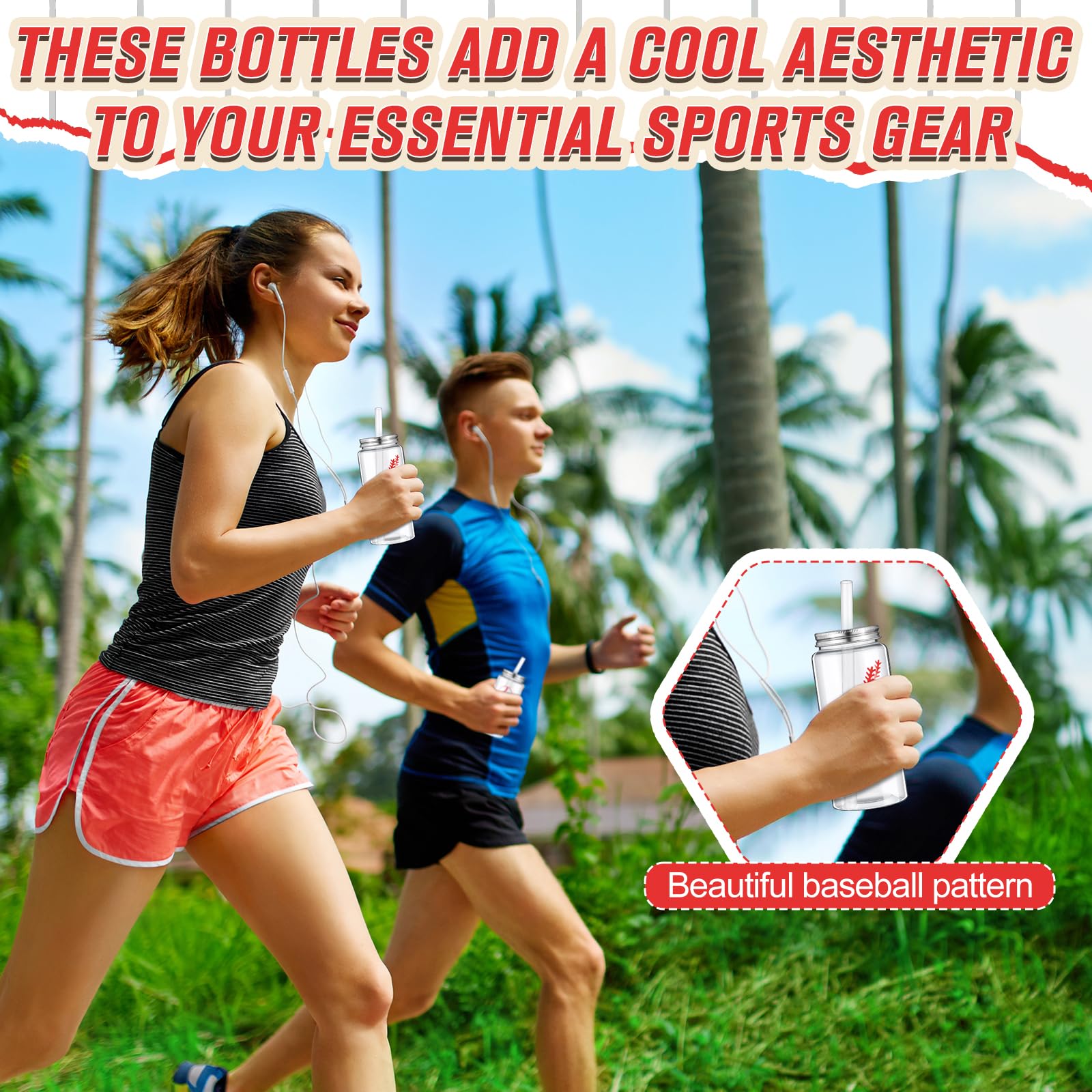 Maxdot Lot de 24 gobelets en plastique transparent réutilisables de 450 ml avec couvercle et paille – Gobelets à jus avec couvercle et paille – Gobelets à jus pour fête sur le thème du sport, cadeaux