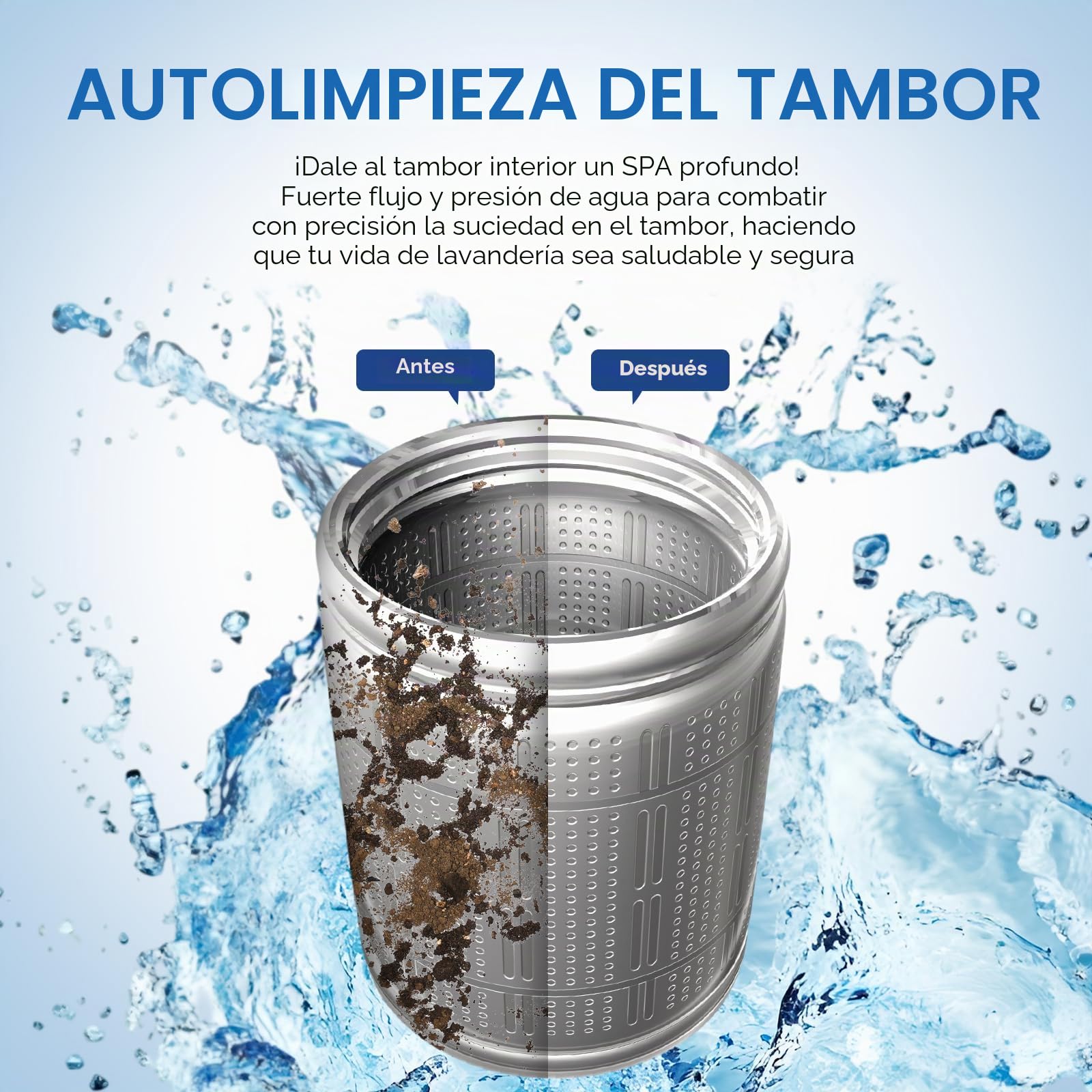 ROVSUN Lavadora de carga superior, 5 kg, carga superior, con 8 programas de lavado y 5 niveles de agua, lavadora pequeña silenciosa 60-70 dB, temporizador 24 h, 51 × 47 ×