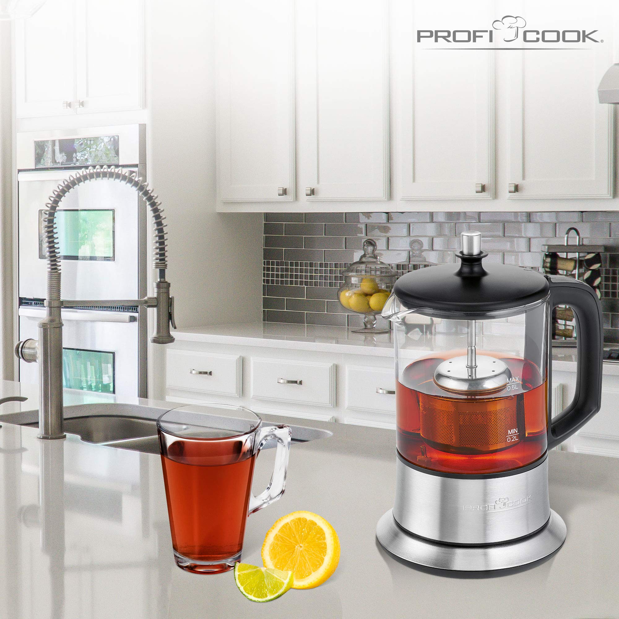 PROFI COOK PC-TK 1165 - Bouilloire 2 en 1 - à thé et à l'eau - Commandes Tactiles - 1100 Watts - Capacité de 0,5 Litres - Couleur Argent
