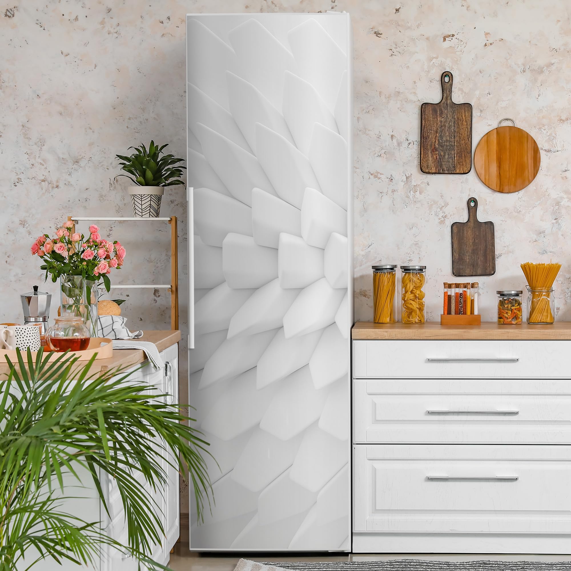 DEQORI Folia magnetyczna do lodówki 60 x 200 cm | motyw sześciokątnej harmonii | dekoracyjna mata magnetyczna ochrona przed zamrażarką | magnetyczna folia dekoracyjna samoprzylepna, magnetyczna i