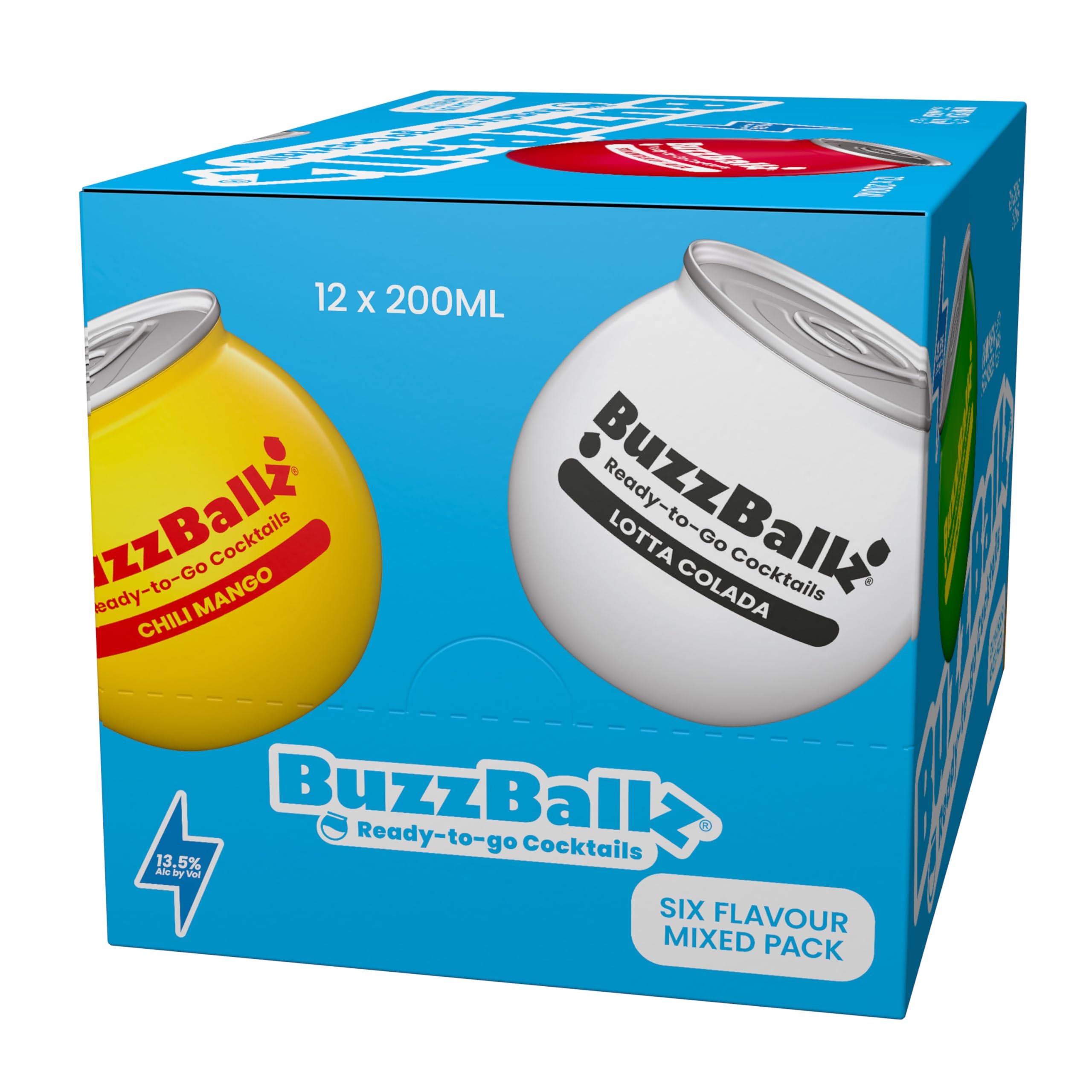 BuzzBallz Cocktails – Mixed Case (13.5% ABV) | Pre-Mixed Cocktails (12 x 200ml) | Ready To Drink – 2 each of Tequila ‘Rita, Strawberry ‘Rita, Chili Mango, Lotta Colada, Choc Tease & Espresso Martini