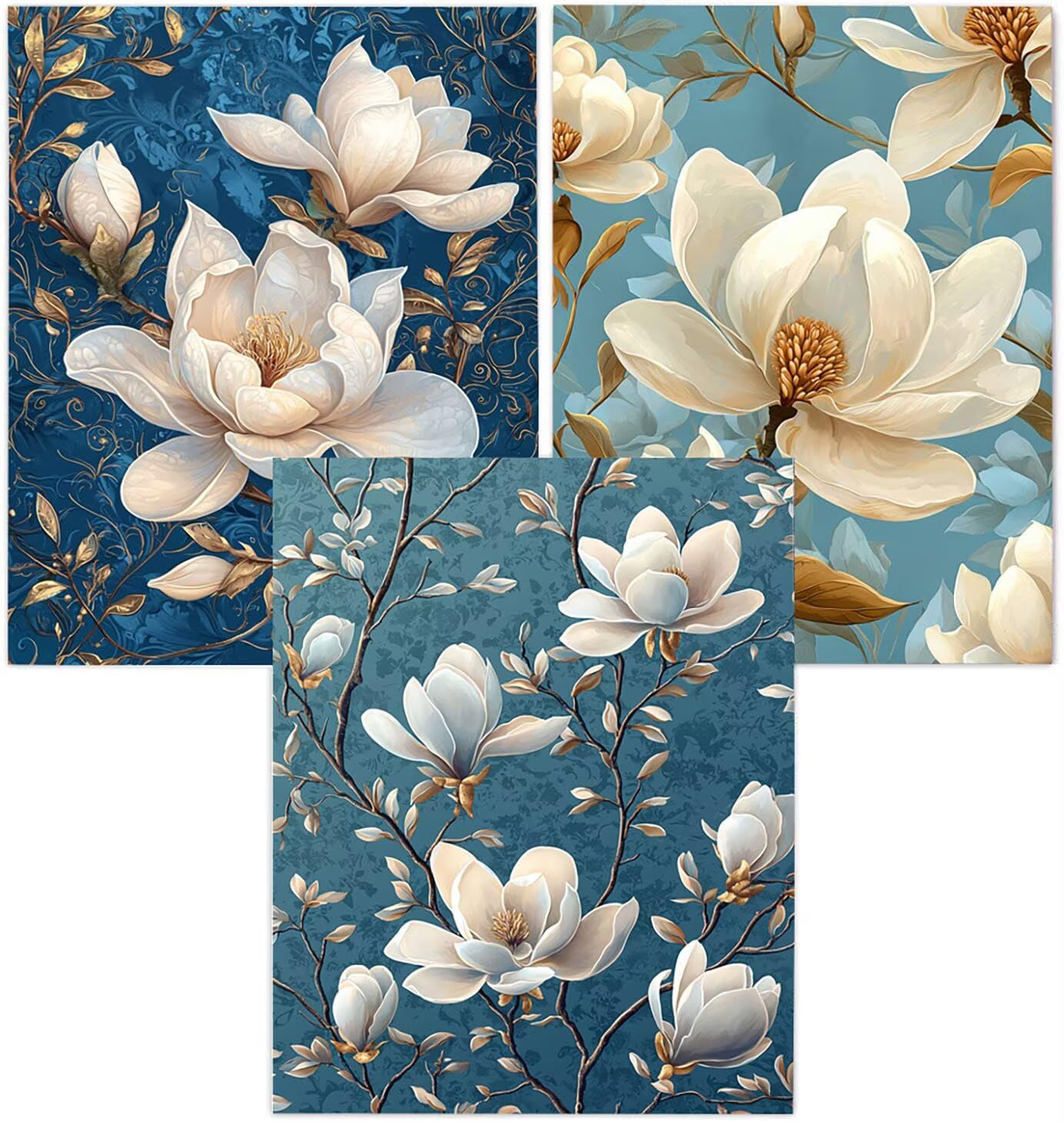 Cnyaunfi 3 Pezzi Fiore Pittura Diamante Fai-Da-Te, 5D Blu Diamond Painting Kit Completo per, Hobby Creativi Adulti, Pittura Diamante Artigianale Per La Decorazione Della Parete Di Casa 60x80cm YF-3446