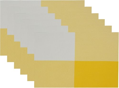 Manteles individuales de PVCPET de grano a cuadros de 17.7 x 11.8 pulgadas, PM419, juego de 6 (amarillo)