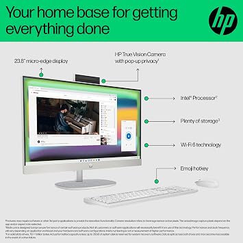 HP 24” All-in-One Desktop PC | Intel® Core™ i3-N300 Processor | 8 GB RAM | 256 GB SSD | Intel UHD Graphics | FHD Display | Windows 11 Home | Dual Speakers | Shell White | 24-cr0063sa