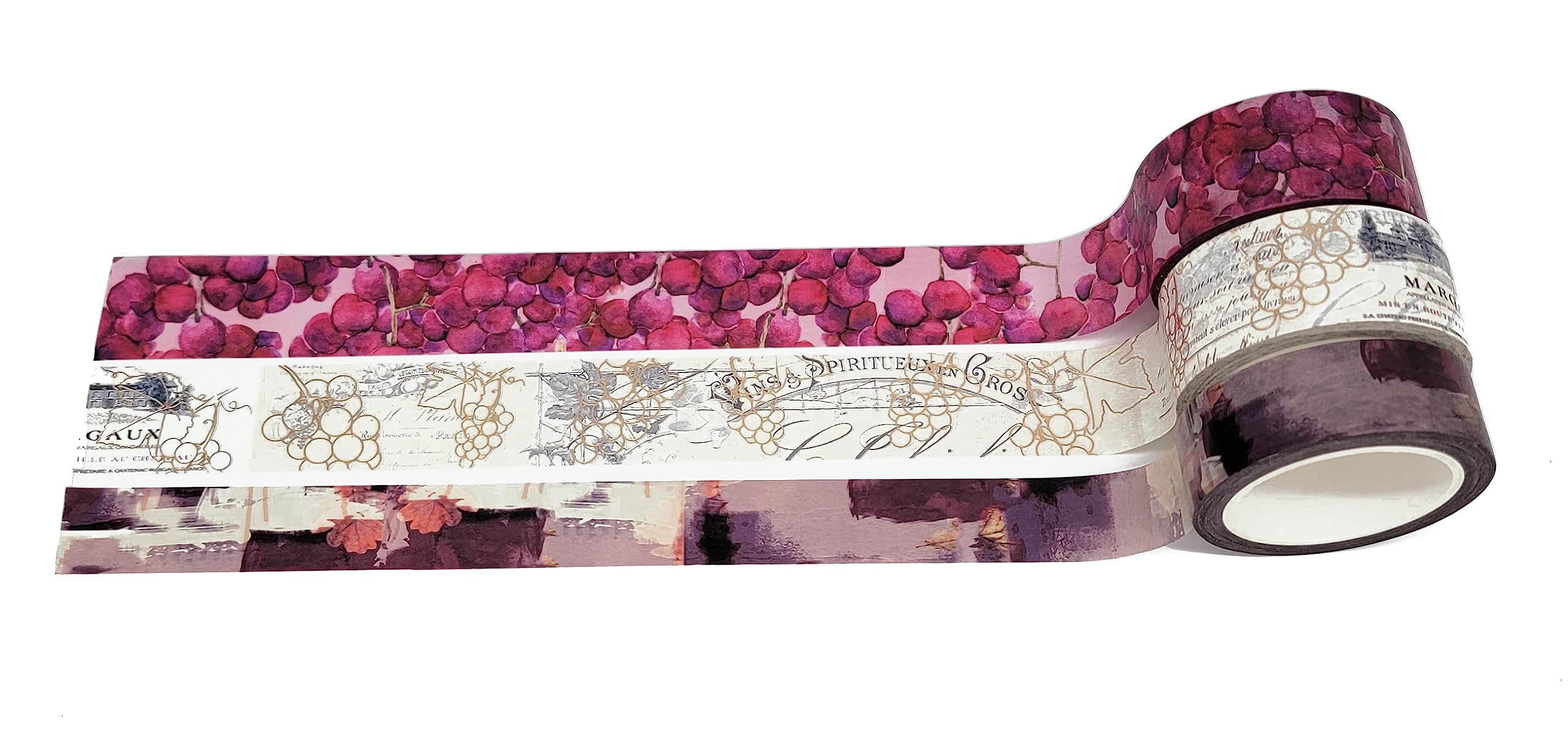 Serenity Fair Grape Wine Gold foil washi Tapes Set for scrapbooks, journals, Crafts, Decorating and Gifts