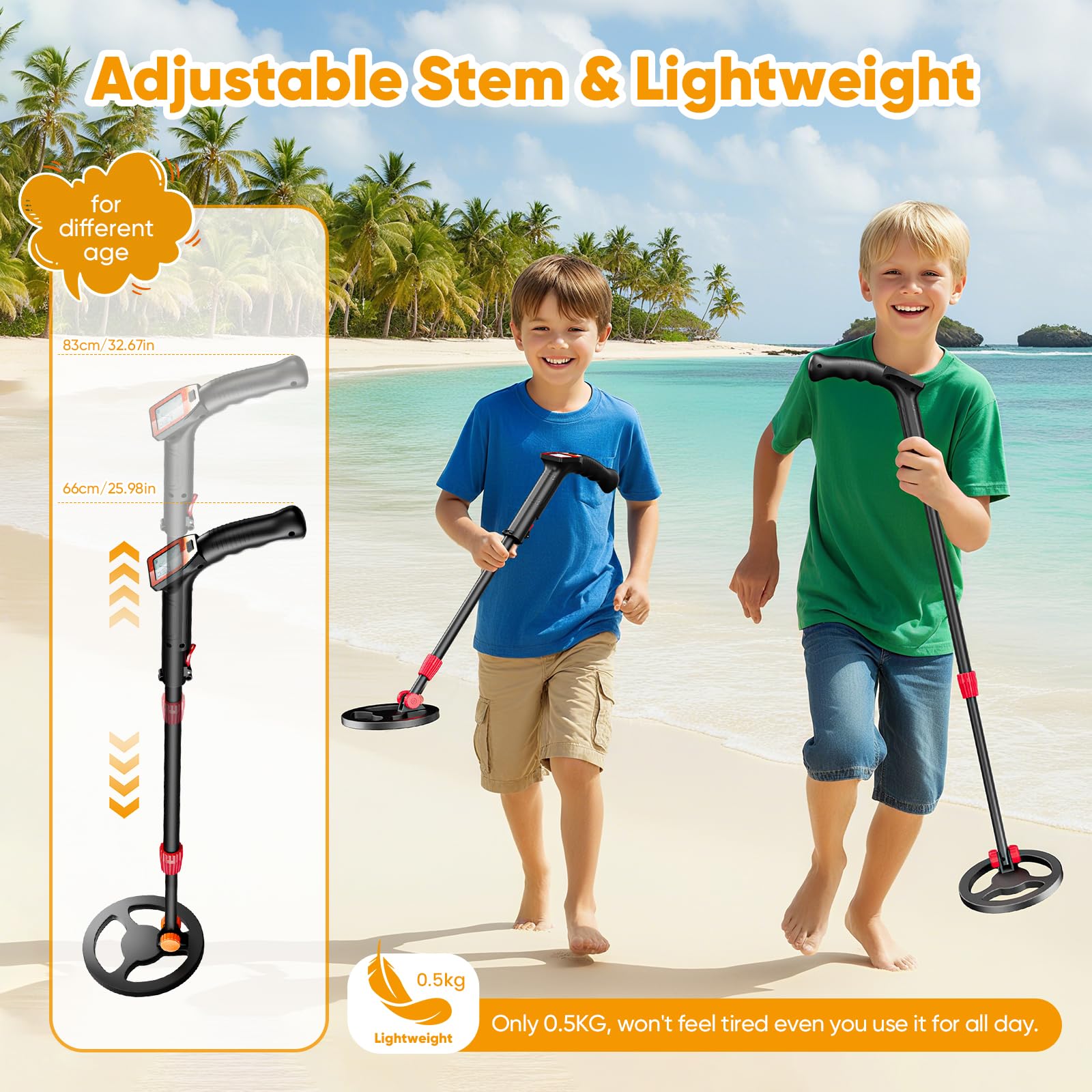 Metal Detector Bambini, Per Bambino Leggero Con Asta Regolabile 66-83