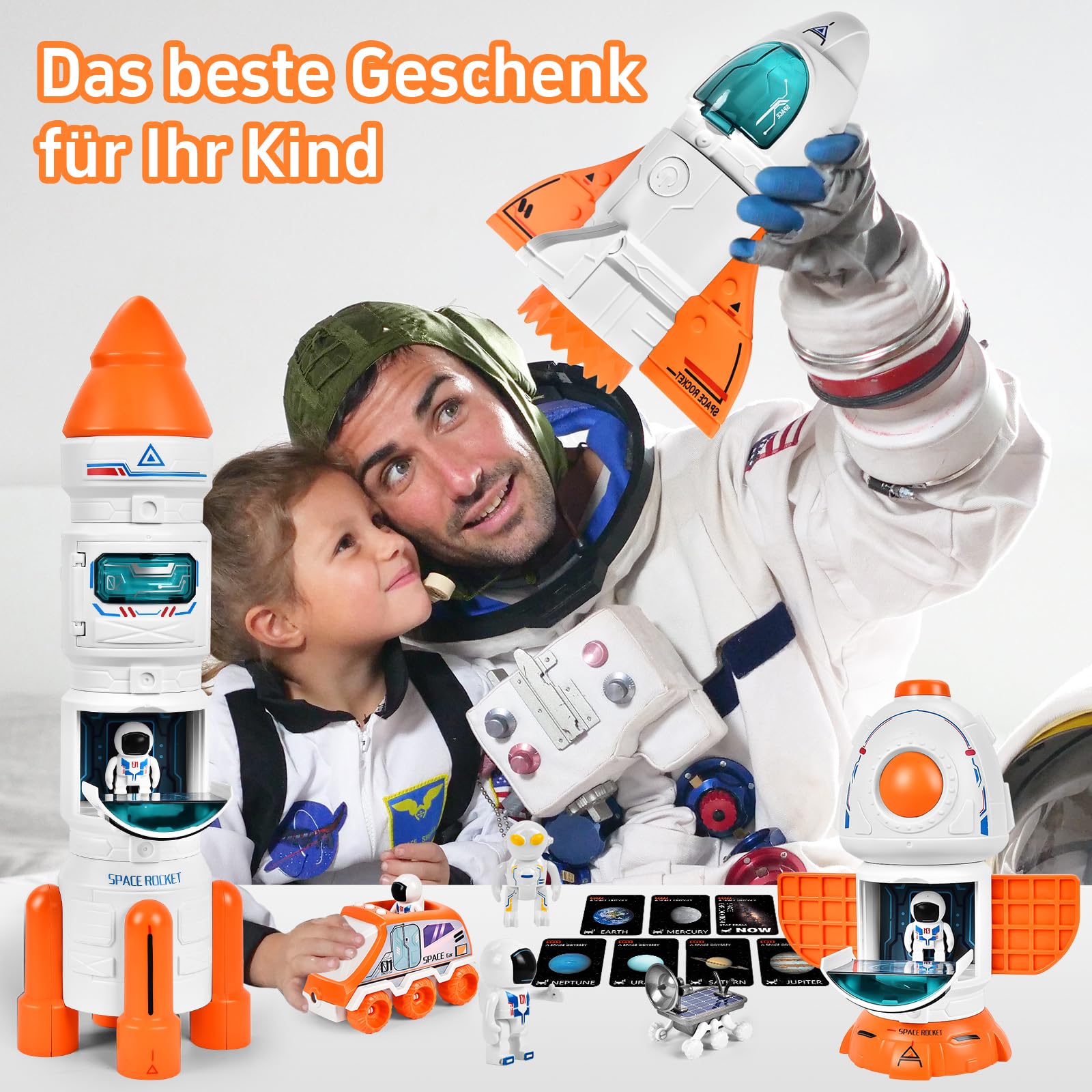 Aragallant Space Raketen Spielzeug für Kinder, Space Shuttle Spielzeug für Kinder 3 4 5 6 7 8 Jahre, Space Shuttle Rakete Raketenwerfer Projektionslampe, Weltraumspielzeug Geschenk für Jungen Mädchen