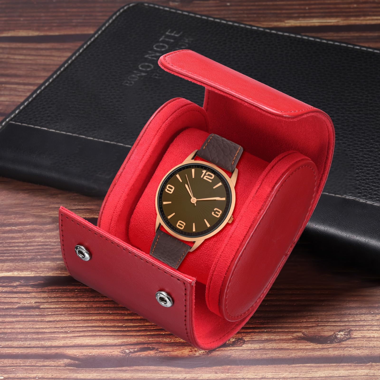 Custodia da Viaggio in Pelle per Orologio, Singolo Scomparto Arrotolabile, Organizer per Orologi da Uomo e da Donna, 1 Scomparto, Rosso