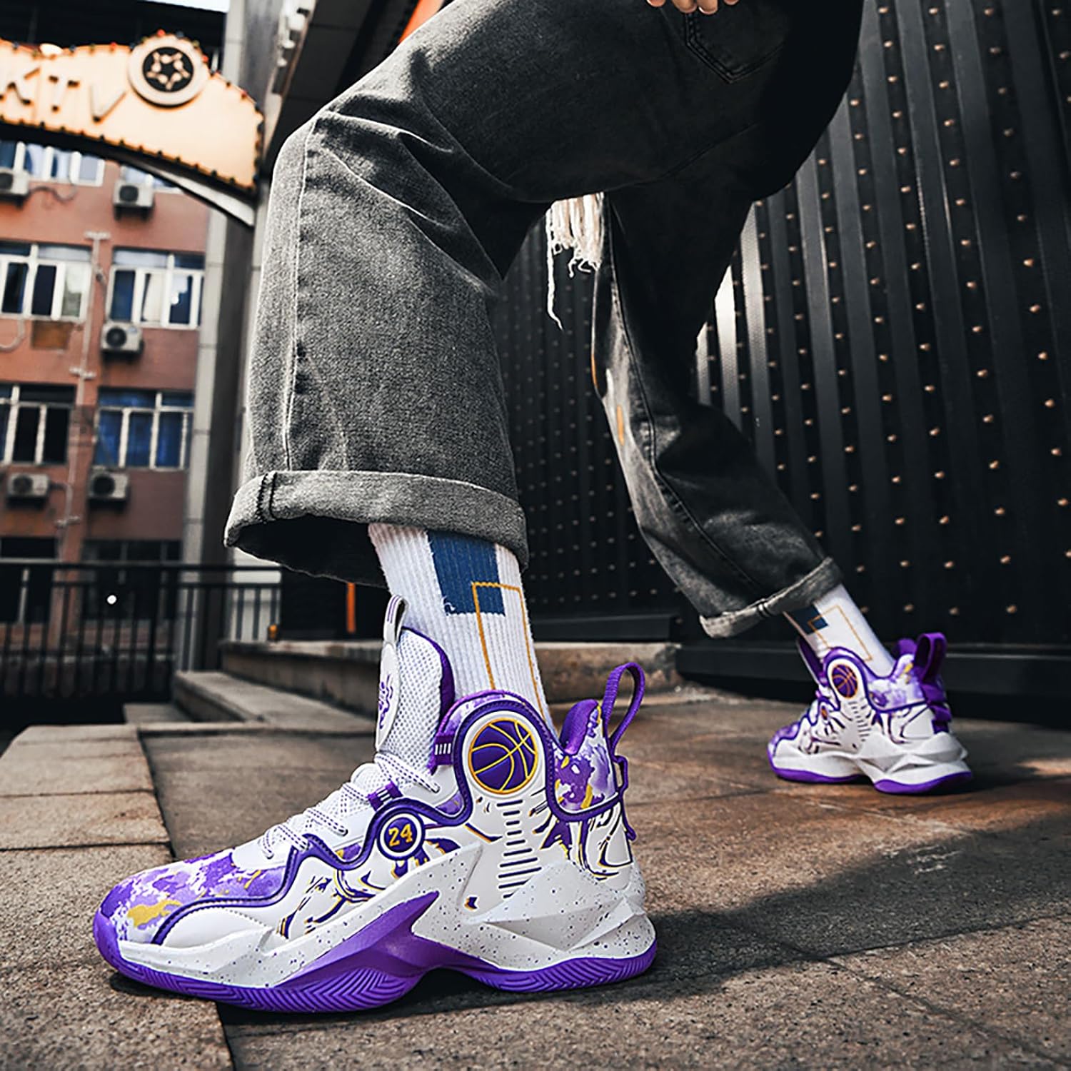 Women's Men's Basketball Shoes No-Slip Breathable Outdoor Shoes Fashion Graffiti Training Shoes