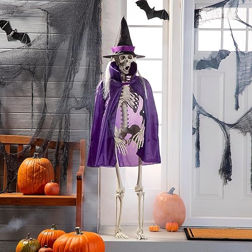 Kit de esqueleto posable de tamaño real con disfraz de bruja - 3 piezas