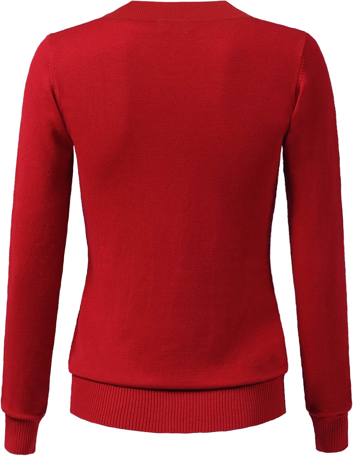 Women's V-Neck Long Sleeve Solid Basic Soft Stretch Pullover Knit Sweater - Image 3