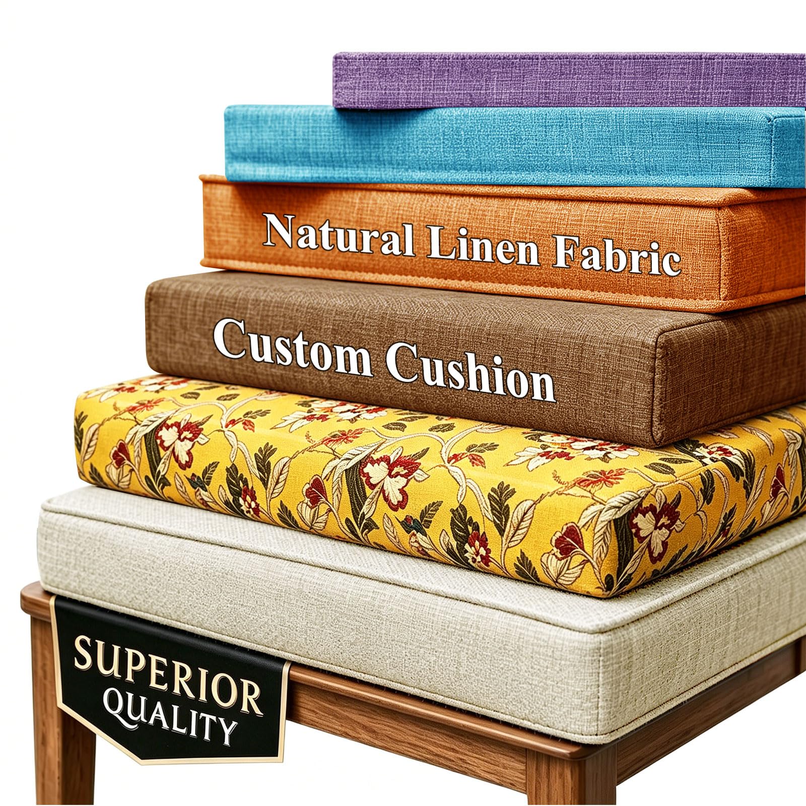Garberson Custom Bench Cushion Linen,High-Resilience Foam Window Seat Pads with Removable Cover Non-Slip Bottom,Indoor Outdoor Waterproof Garden Chairs for Furniture Patio Kitchen — image 1