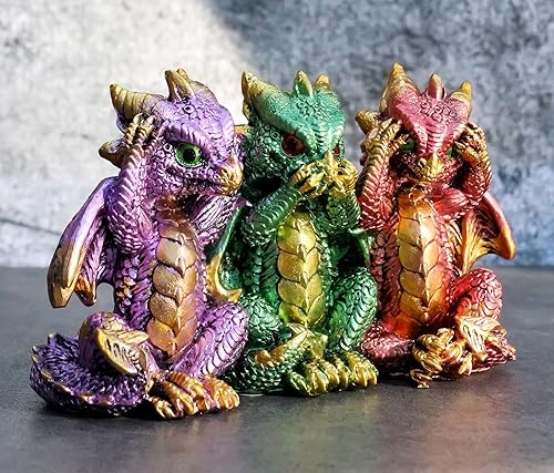 Miniatura 9 de Ebros Gift Conjunto metálico colorido de dragón bebé tres sabios ver oír hablar no mal crías caprichosas Wyrmlings dragones figuras como mito y