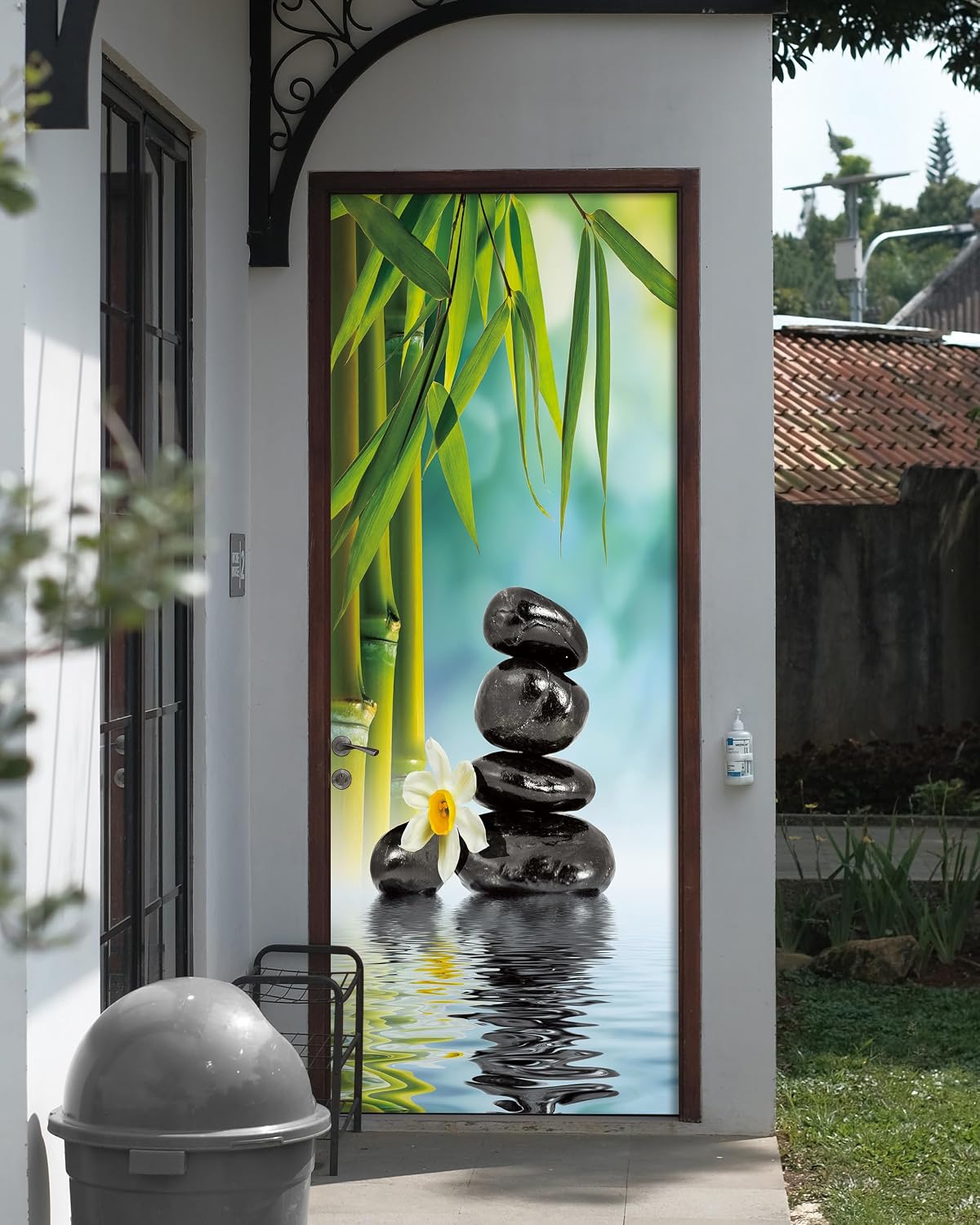 FLFK Door Sticker - Zen Peel and Stick Door Mural Wall Decals, Removable Self-Adhesive Door Wallpaper for Home Decor, Peaceful Nature Scene, Combined Size 30.3" W x 78.7" L, Split into 2 Pieces