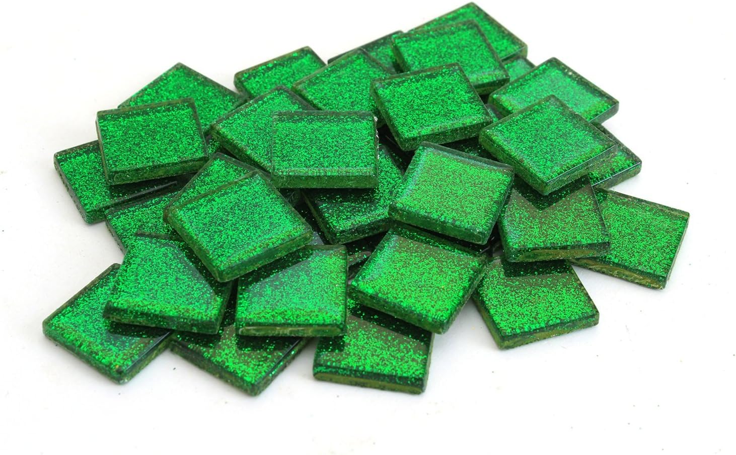 Milltown Merchants 3/4 Inch (20mm) Glitter Mosaic Tile, 1 Pound (16 oz. Bag) (1 Pound, Green)