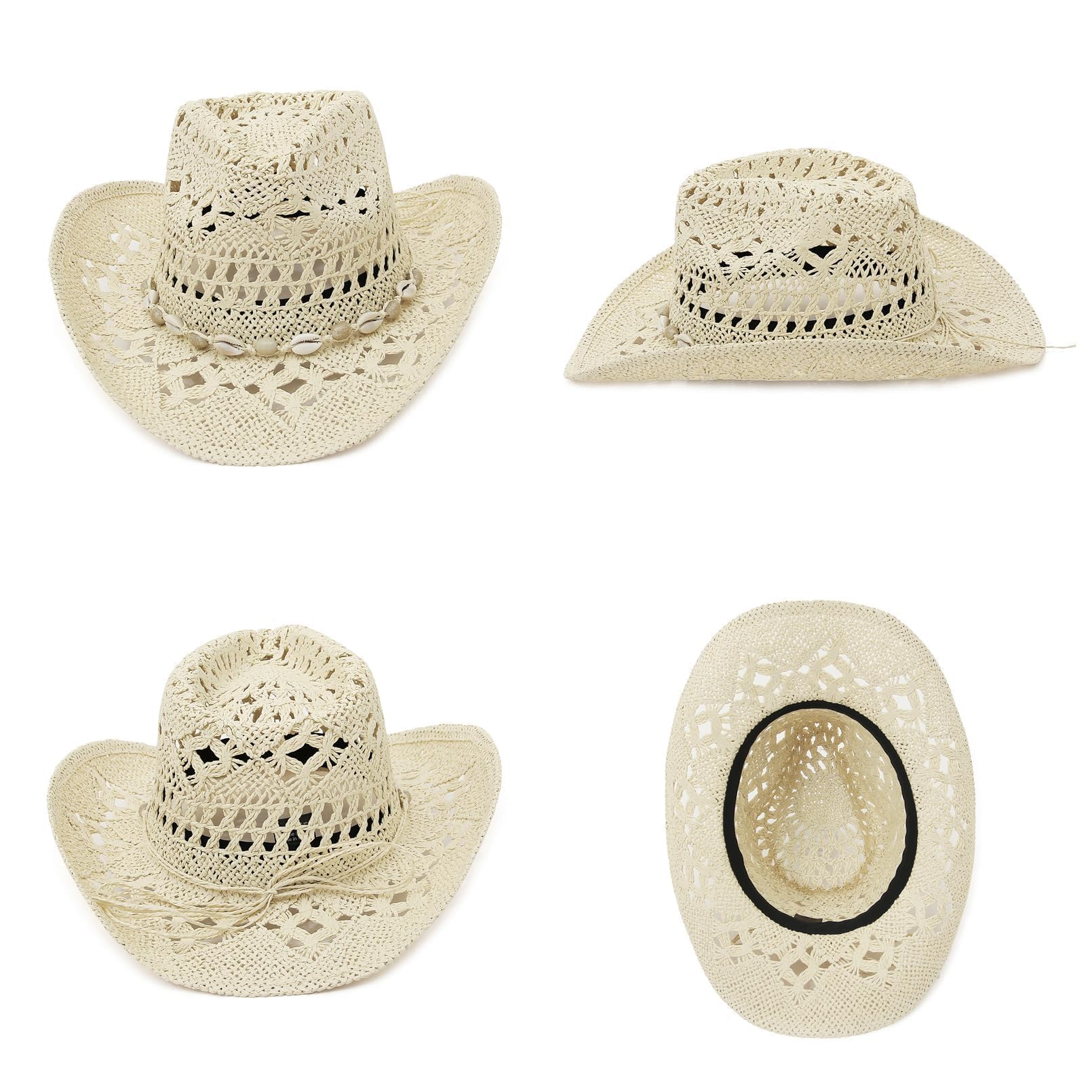 GEMVIE Ręcznie tkany Western Cowboy Hat słoma Panama Sun Hat dla Kobiet i Mężczyzn