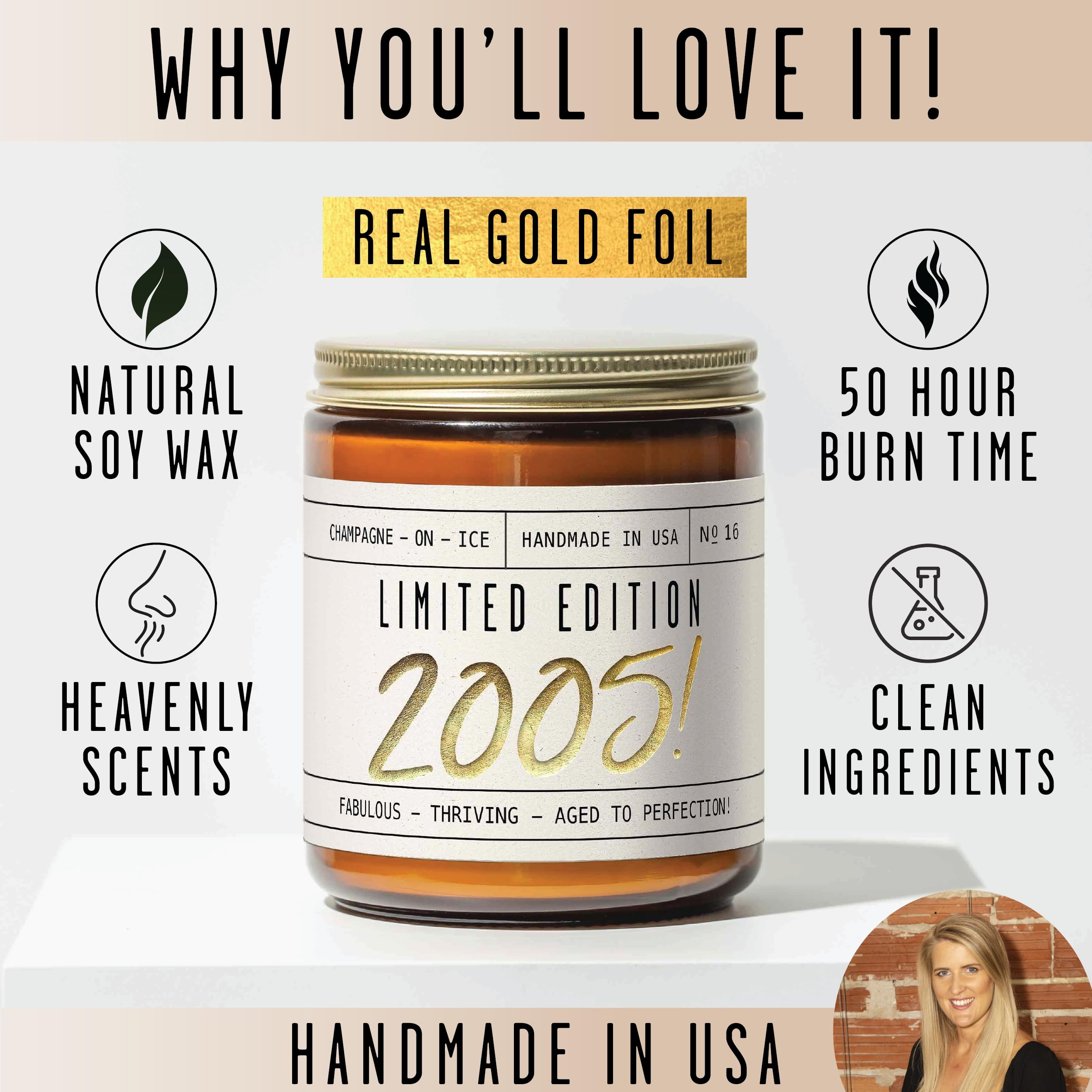 21st Birthday Gifts for Her - 'Limited Edition 2005' Soy Candle, w/Sparkling Berries & Fruit I 21st Gifts for Women I 2005 21 Birthday Gift for Her I 9oz Reusable Jar, 50Hr Burn, Made in USA