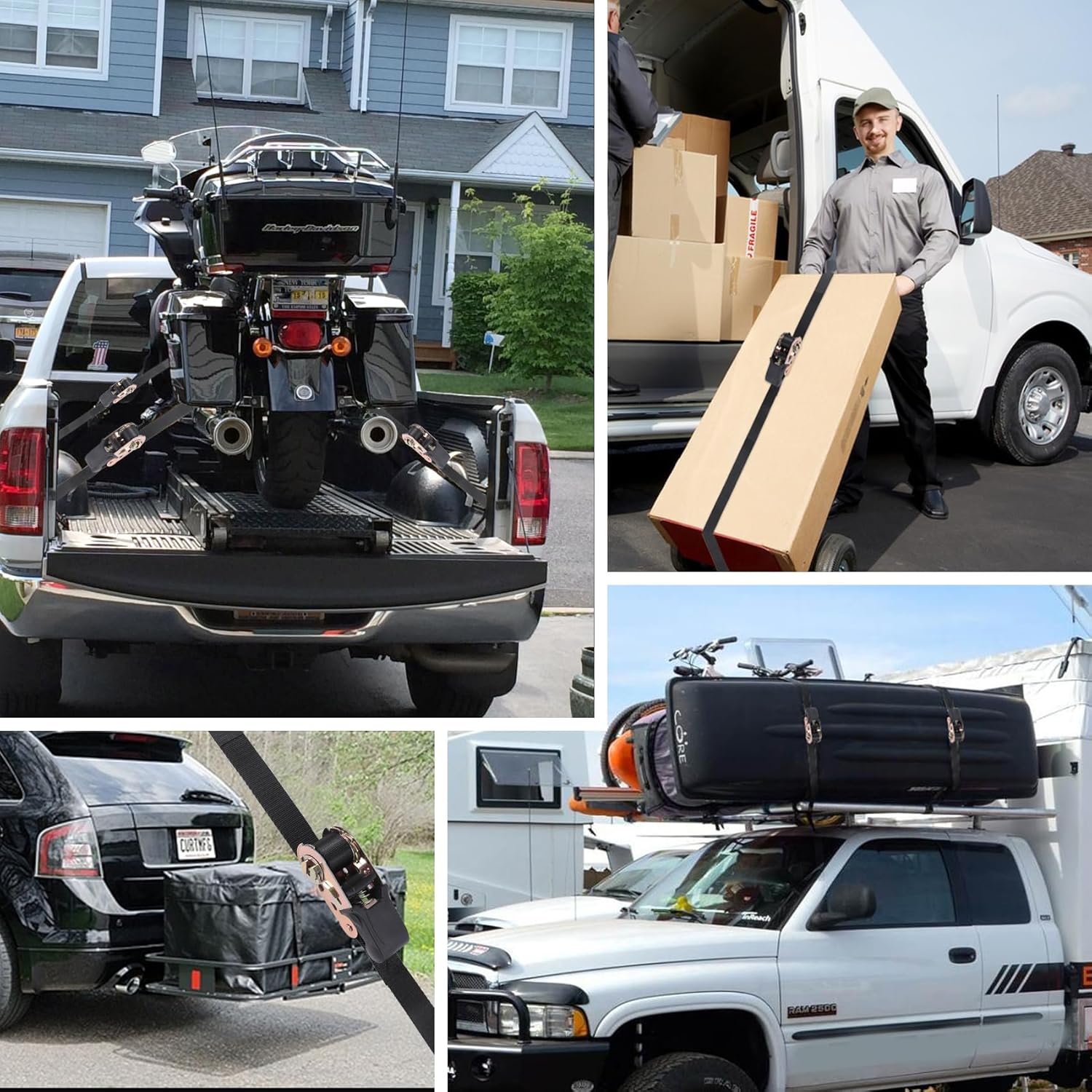 Endless Ratchet Strap, Black Ratchet Straps Heavy Duty Tie Down Straps 1 Inch Simple Strap for Motorcycles, Trailer, Kayak, Cargo, Roof Rack (1in x 8ft-2pcs) - Image 6