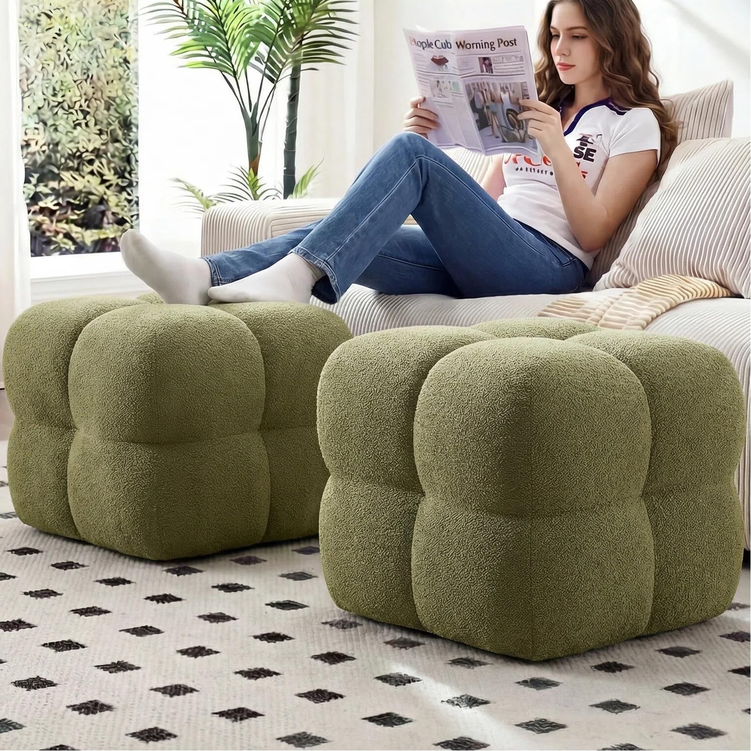 Amazon.com: Zesthouse Square Pouf Ottomans Footstool Set of 2