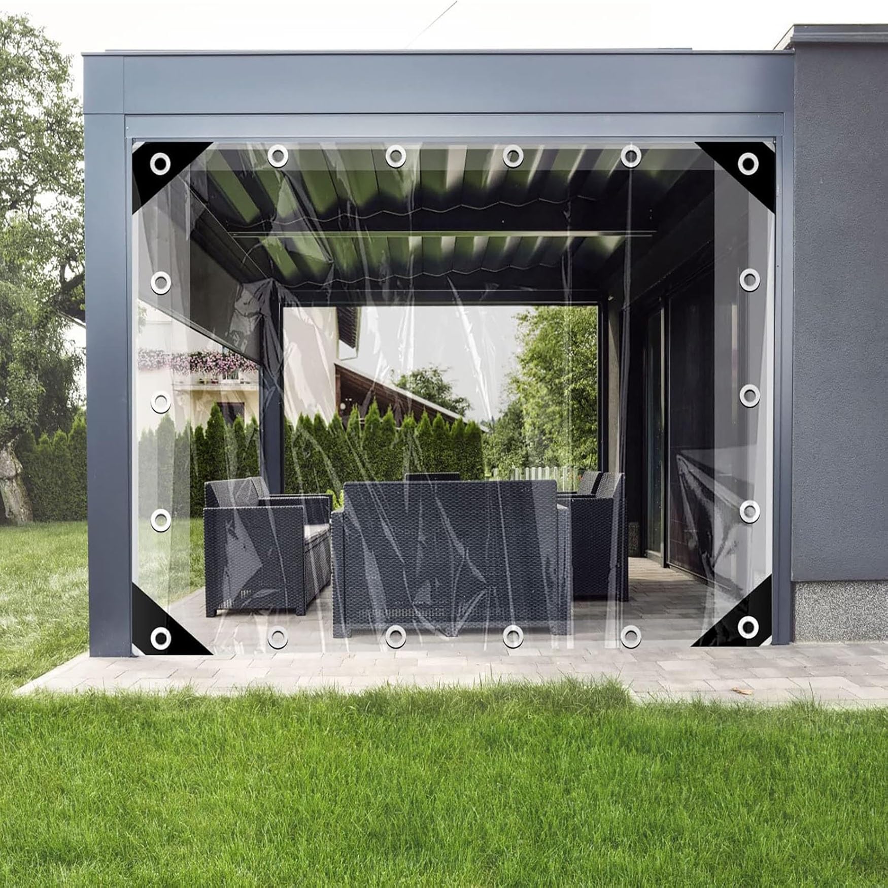 Telo Protettivo Multiuso 160 x 290 cm Multiuso Resistente UV Antistrappo Tenda Trasparente Esterno con Occhielli per Esterni, Terrazza, Pollaio, A