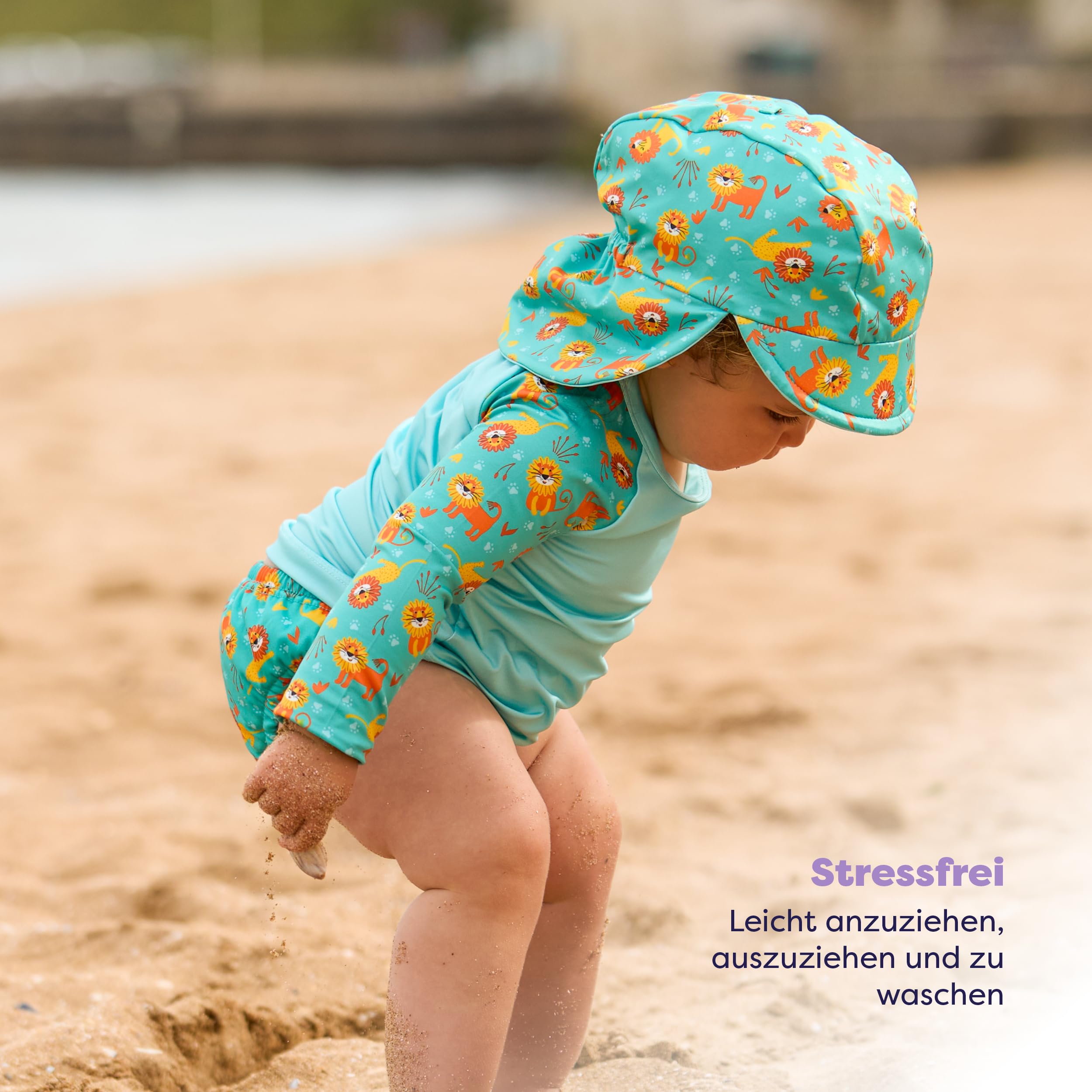Bambino Mio UPF 40+ Set mit wiederverwendbaren Schwimmwindeln (2-3 Jahre) COOLE KATZEN | Enthält Schwimmwindelhose, Schwimm-Rashguard-Oberteil und Schwimmhaube für Babys und Kleinkinder