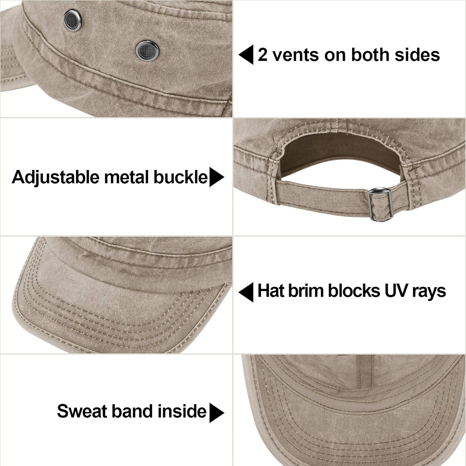 Geyoga 3 Pieces Cadet Army Caps for Men Military Style Hat for Flat Top Caps Adjustable Cotton Hat Unisex - Image 2