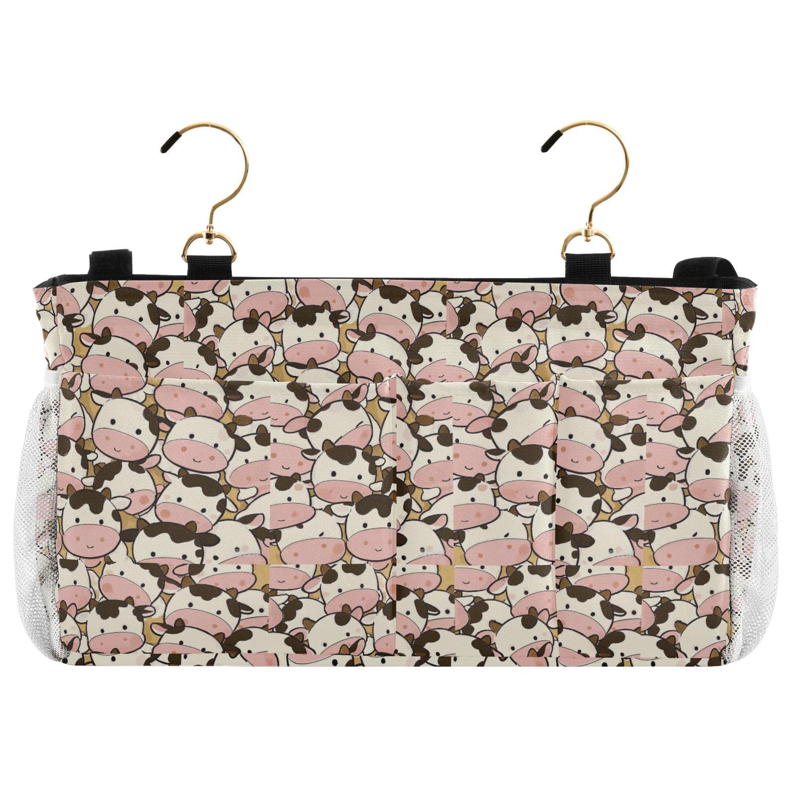 miaozhen Cute Cartoon Cow Bedside Caddy Organizer Desk Hanging Organizer Bag for Headboards Bunk Beds Dorm Rooms Organizer Caddy organizador para controles