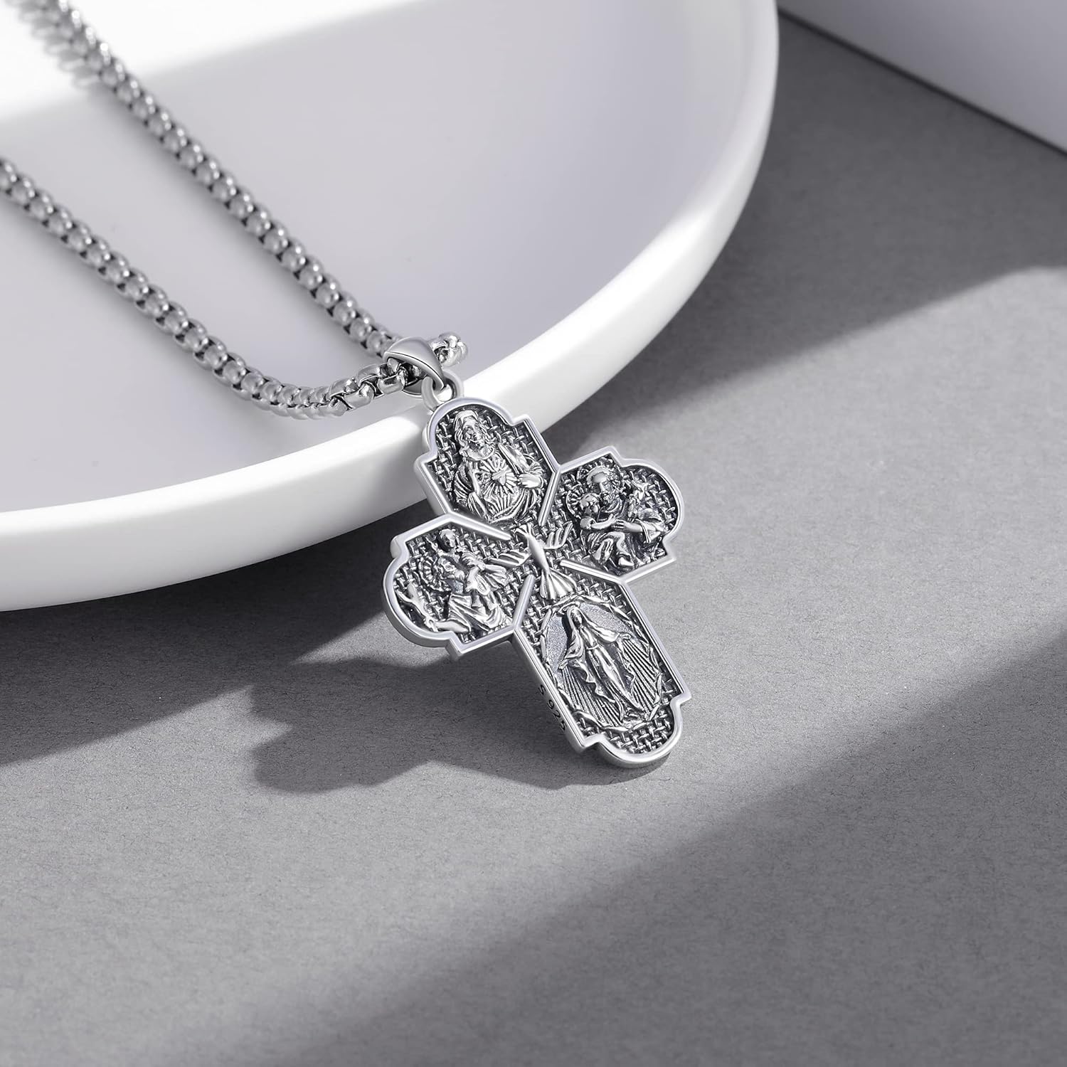 St Michael/Crucifix/Four Way Cross/Celtic Cross Necklace for Men Sterling Silver Obsidian Malachite Saint Necklace for Men Saint Michael Jewelry for Men - Image 3