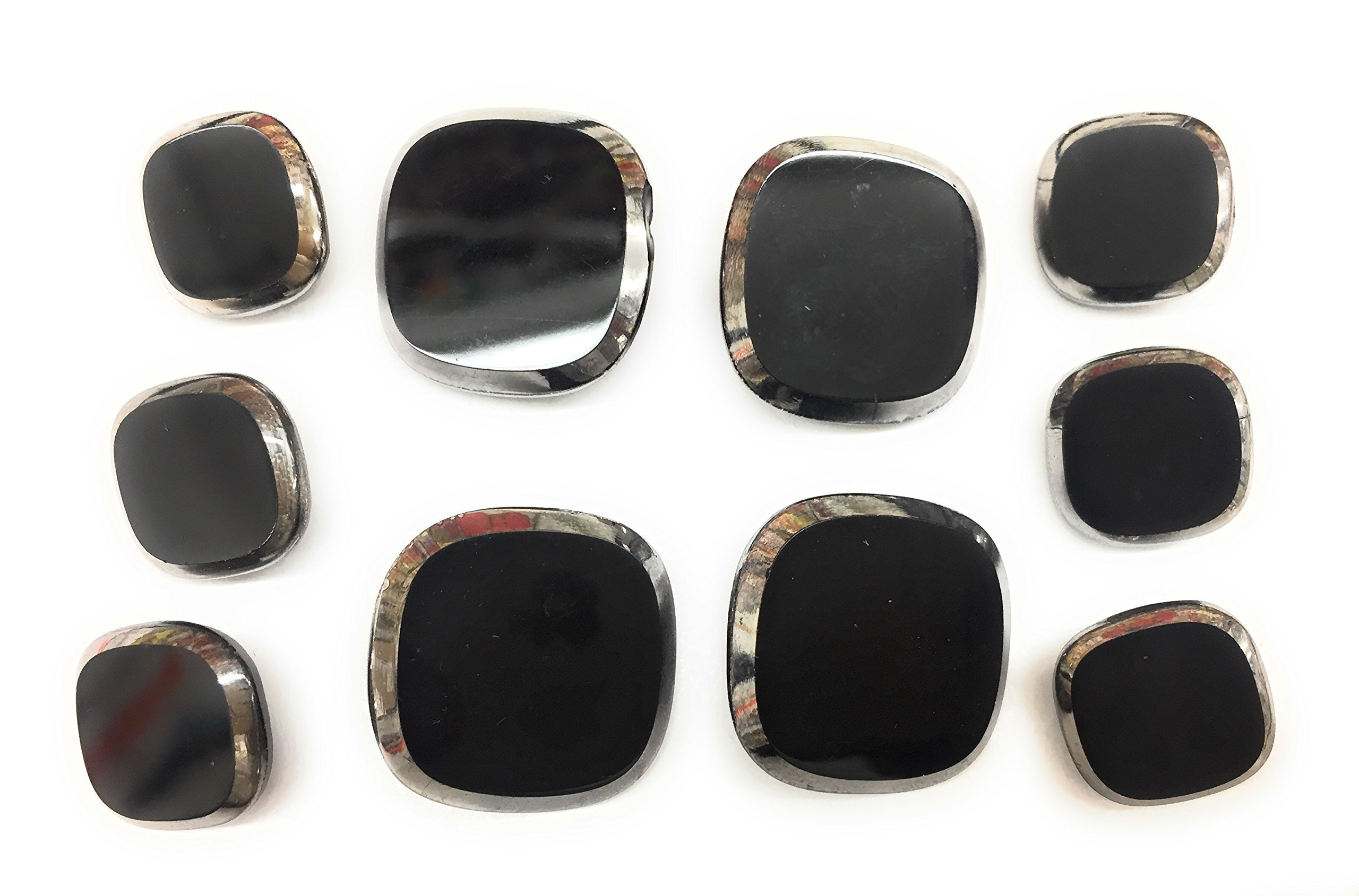 Jet Button Set -Square Design Black with Silver Rim ~ for Blazer, Suits, Sport Coat, Uniform, Jacket , Dresses 10 Pc.