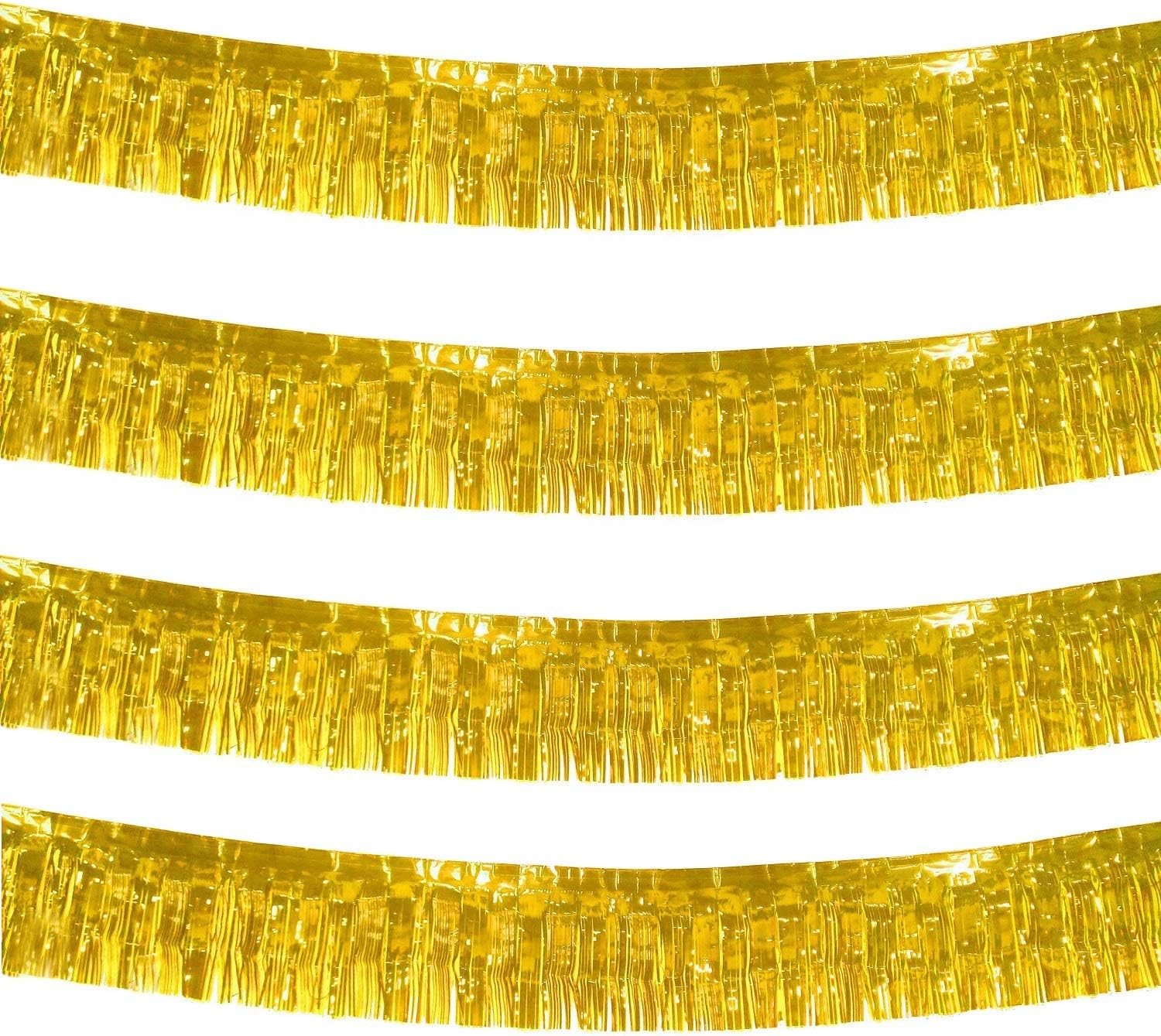 Blukey10 Feet Long Roll Gold Foil Fringe Garland - Pack of 4 | Shiny Metallic Tassle Banner | Ideal for Parade Floats, Bridal Shower, Wedding, Birthday | Wall Hanging Fringe Garland Banner