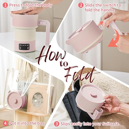 Miniatura 6 de Hervidor eléctrico plegable de 20.3 fl oz, caldera de agua de viaje plegable, hervidor de agua caliente portátil de 600 W con 4 preajustes de