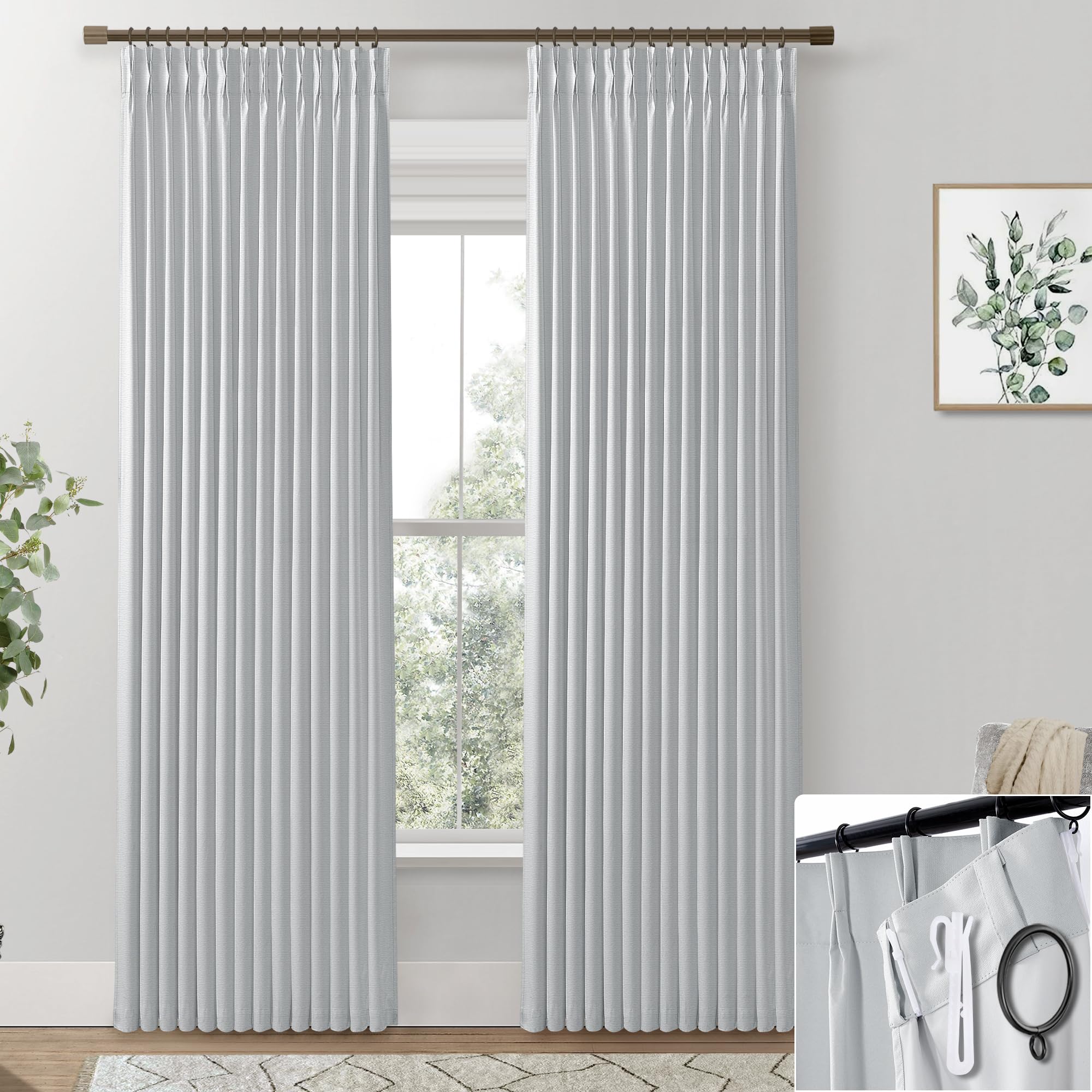 Amazon.com: SHINELAND Pinch Pleated Curtains,Light Grey Blackout ...