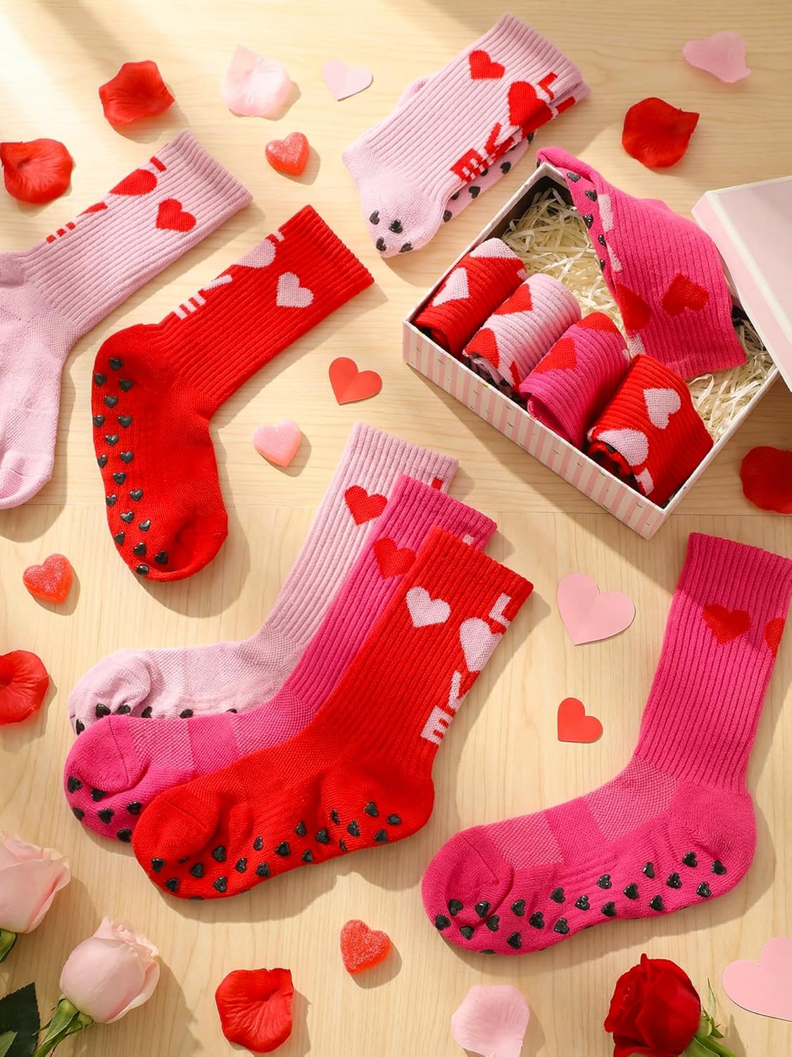 12/24 Pairs Valentine's Day Football Socks for Men Women Heart Shape Non Slip Crew Socks Football Volleyball Sport - Image 2
