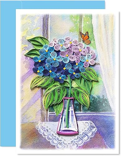 KingKraft Tarjeta de flor de hortensia, tarjeta de cumpleaños, tarjeta de aniversario para esposa, tarjeta del día de San Valentín, tarjeta del día