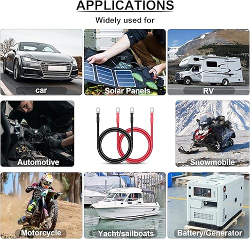 Miniatura 32 de iGreely - Cables de batería de calibre 4 para inversor de corriente con lengüetas de 5/16 pulgadas para panel solar, motocicleta, caravana y marina