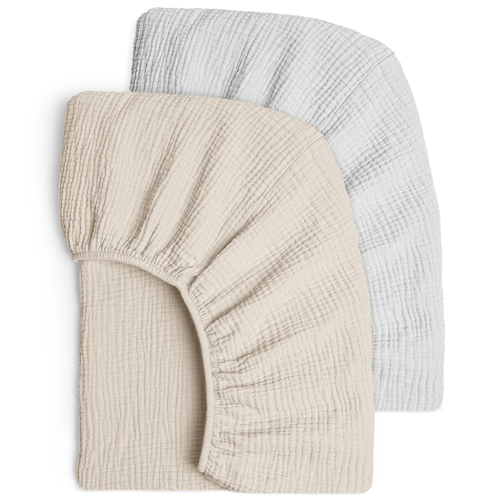 Set of 2 Children's Fitted Sheets, Muslin Cotton Fitted Sheet for Baby Cot and Travel Cot, 60 x 120 cm / 70 x 140 cm, Fitted Sheet, Sheets (Grey Cream) โ image 1