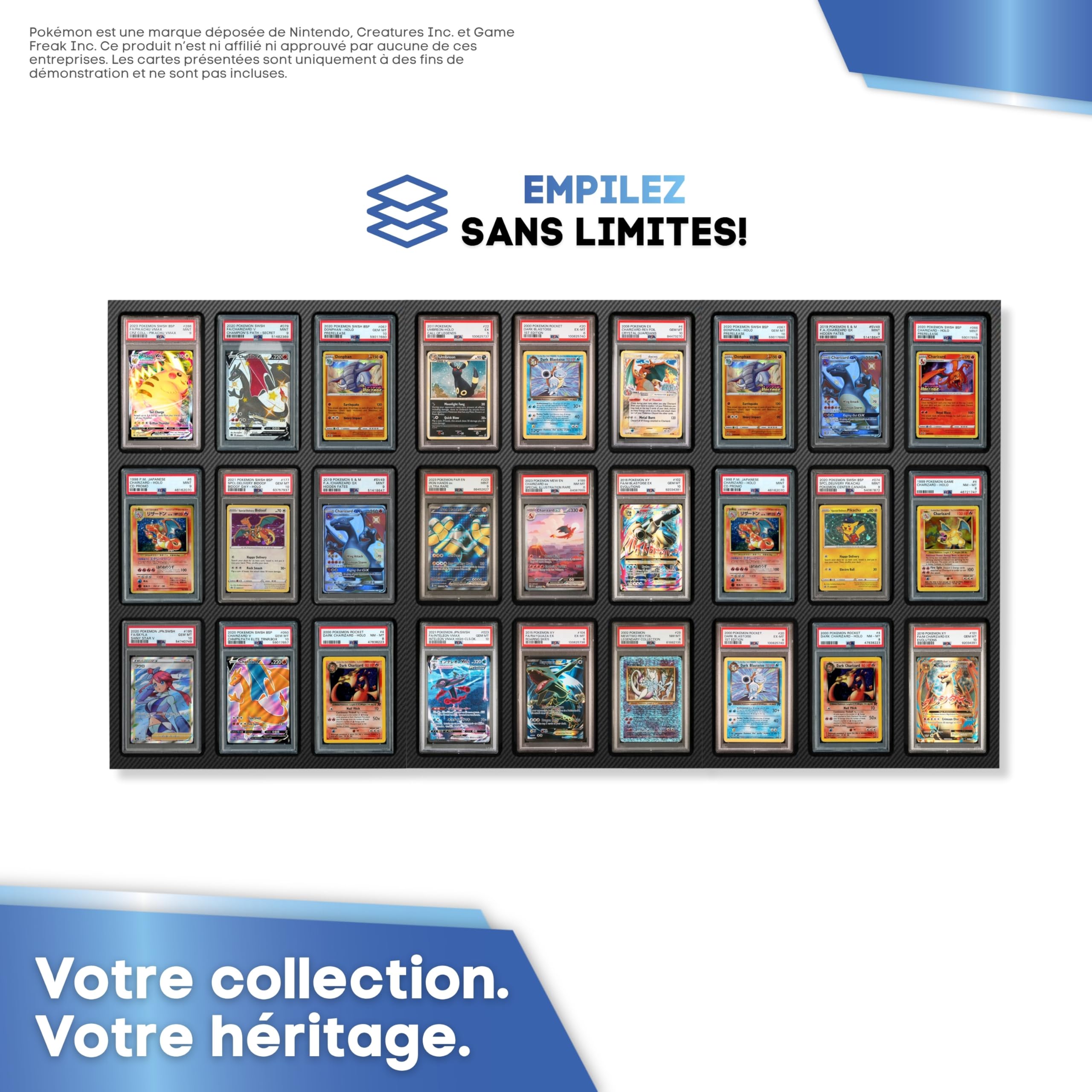 Présentoir pour Cartes Gradées (PSA/CGC) - Fabriqué en Mousse EVA Haute Densité avec Finition en Fibre de Carbone pour 9 Cartes