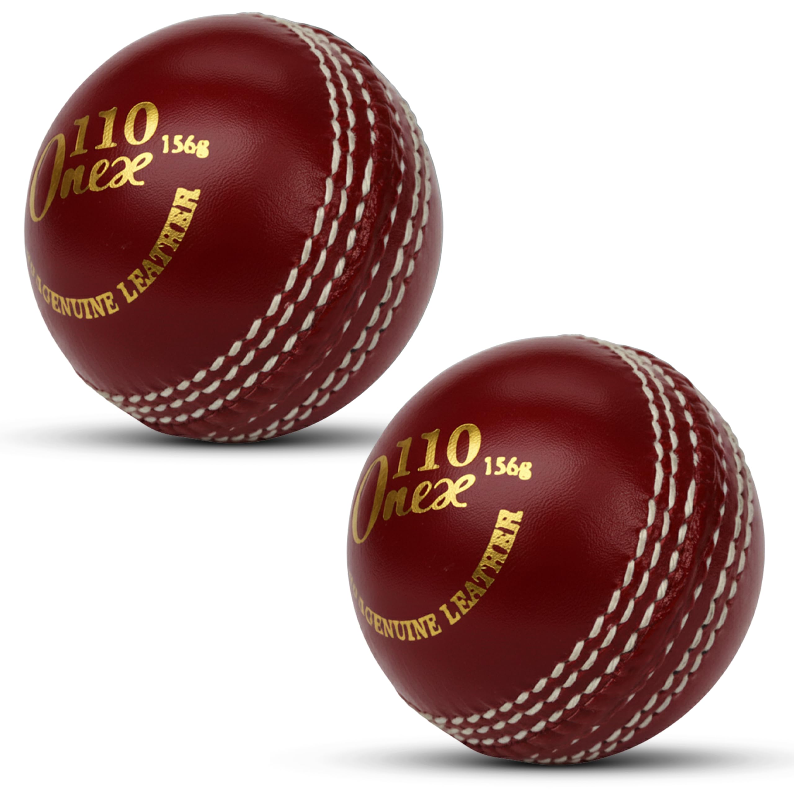 ONEX Leather Cricket Ball (Pack of 2) Senior Hand Stitched Match Quality Balls Weight 5.50oz Training coaching practice swing stitch Indoor Outdoor (Pink)