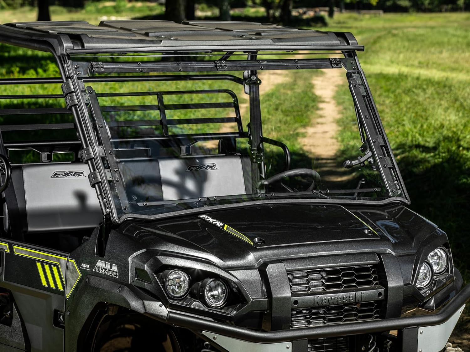SuperATV Scratch Resistant 3-in-1 Flip Windshield Compatible With Kawasaki Mule Pro FXR 2018+ | Made of 1/4" Polycarbonate 250x Stronger than Glass | Made in the USA