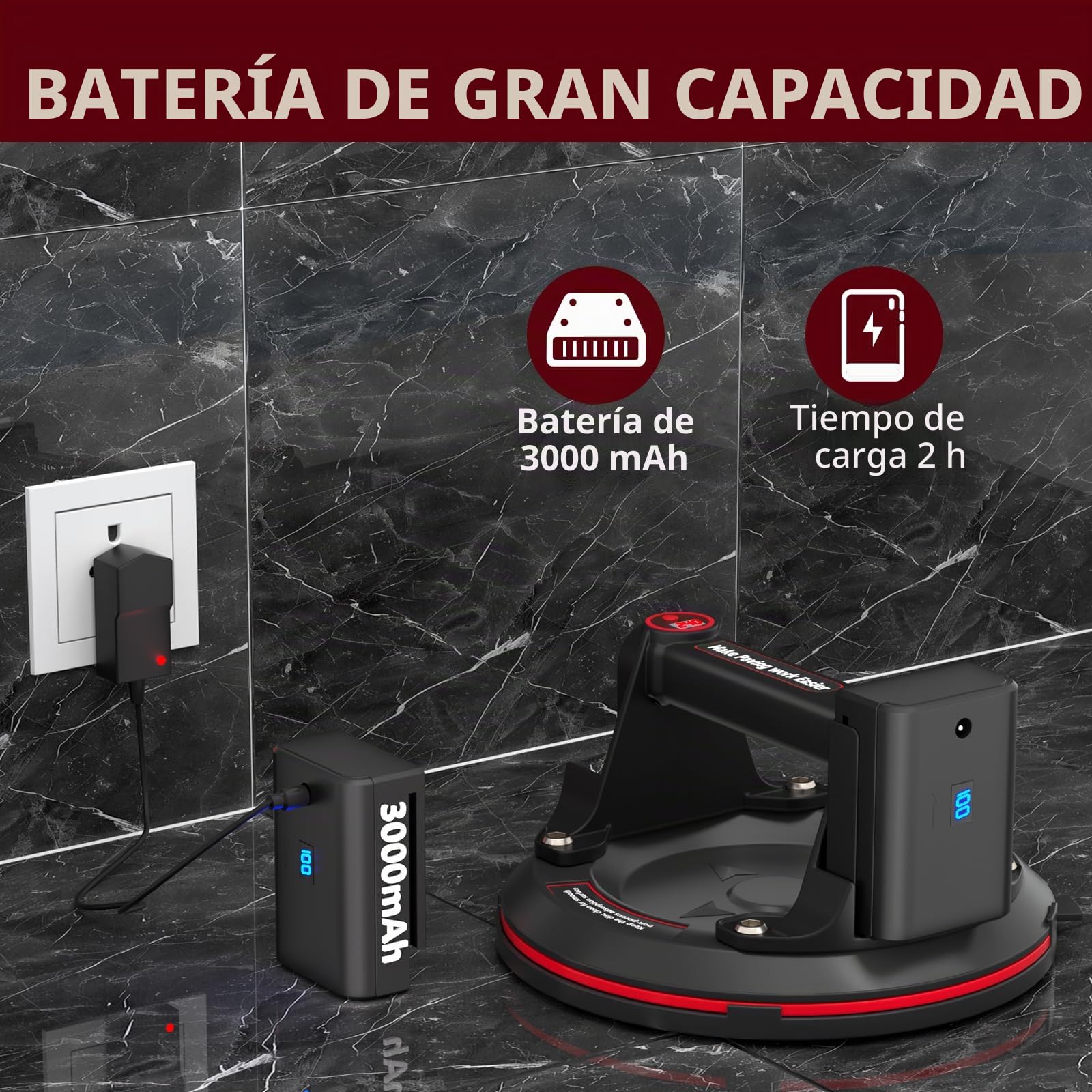 Ventosa de azulejos eléctricos, 2 piezas de 8 pulgadas, ventosa de cristal con pantalla LCD, manómetro, caja de herramientas portátil, industrial con ventosas de vidrio para elevar el cristal