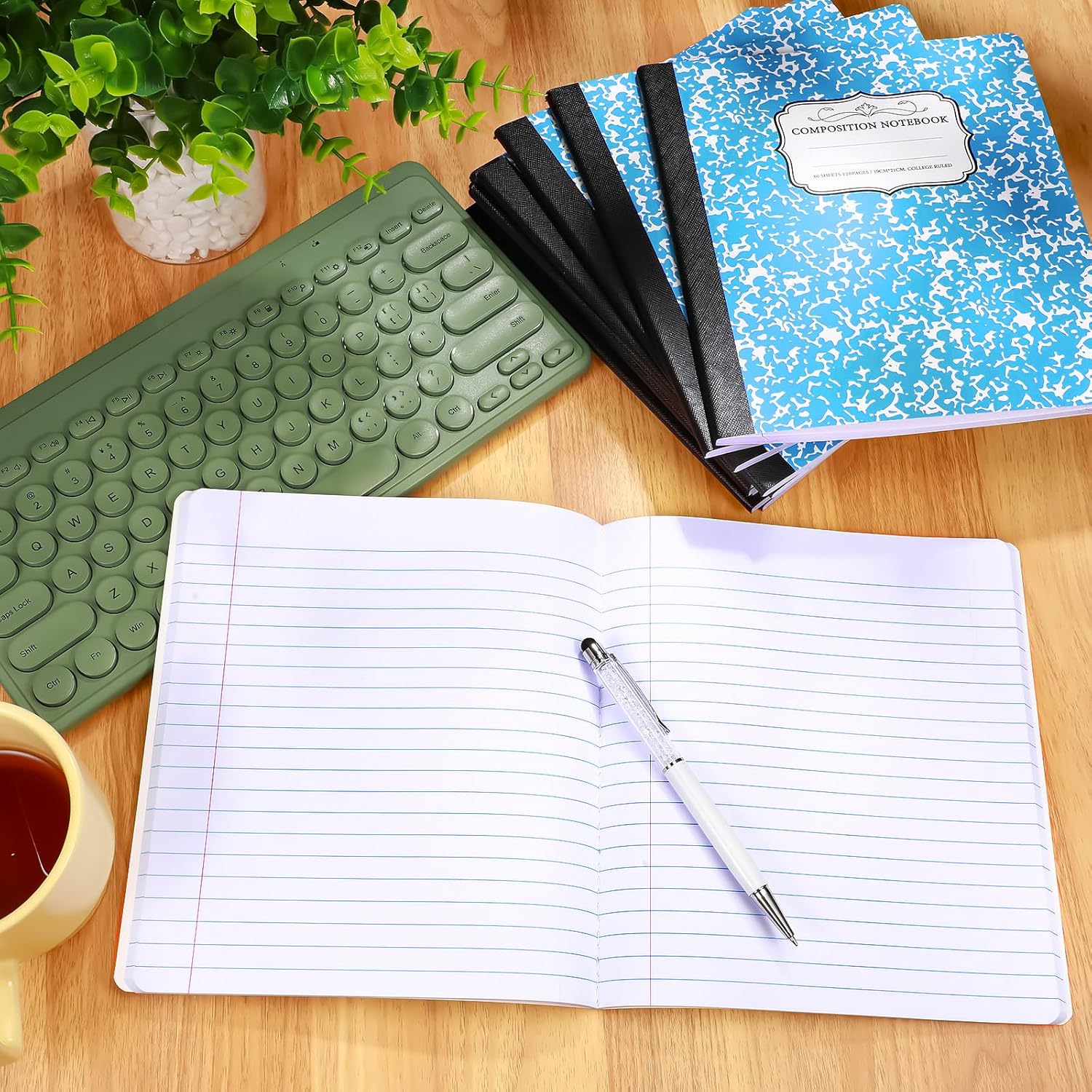 Seajan 20 Pack Composition Notebooks, Wide Ruled Paper, 7-1/2" x 9-3/4" Marble Hard Covers, 60 Sheets, Composition Notebooks Bulk for Students Back to School Adults Office Supplies(Blue)