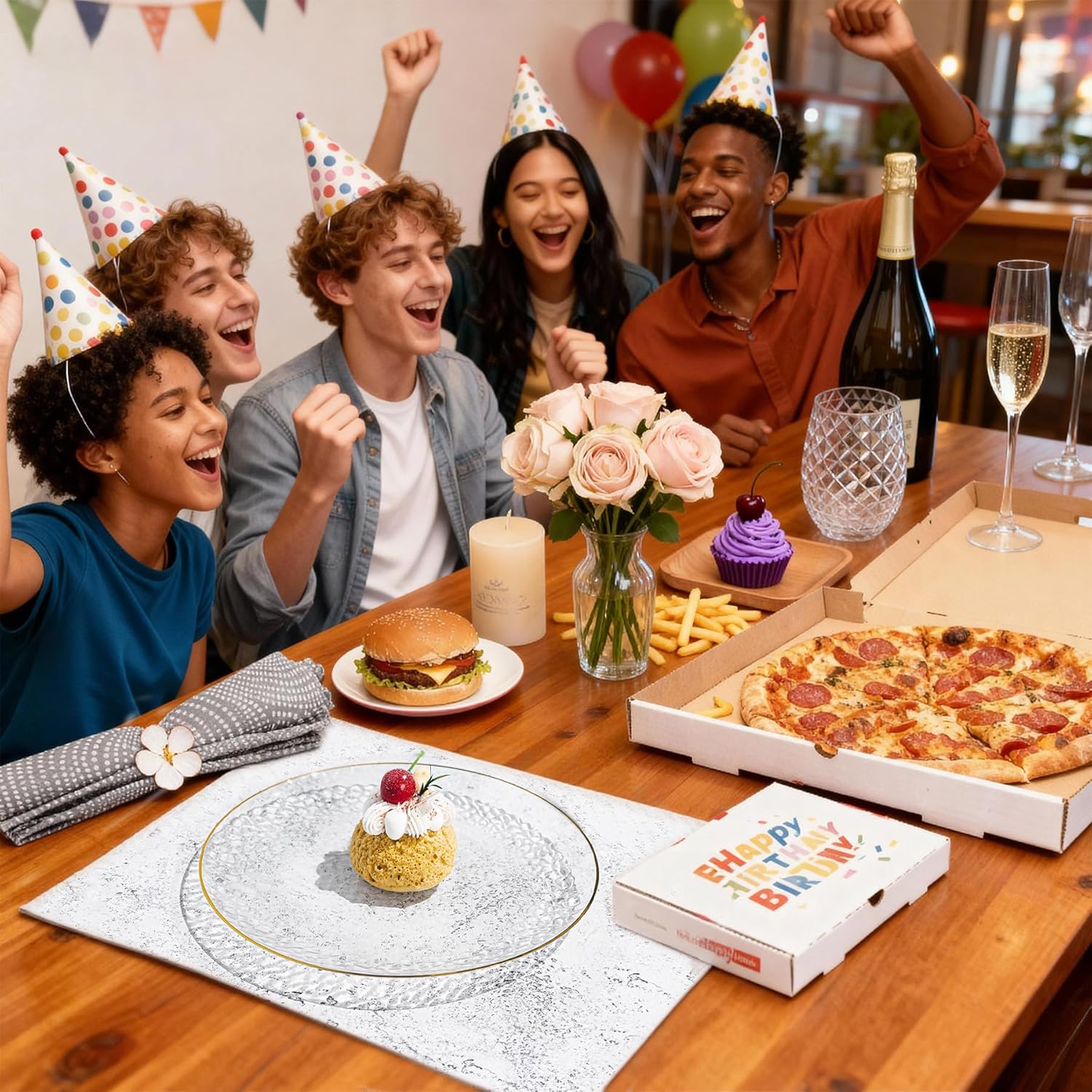 100PCS Clear and Gold Plastic Plates, 10 Inch Disposable Dinner Plates with Gold Rim, Heavy Duty Stone Texture Plastic Plates for Party and Weddings - Image 7