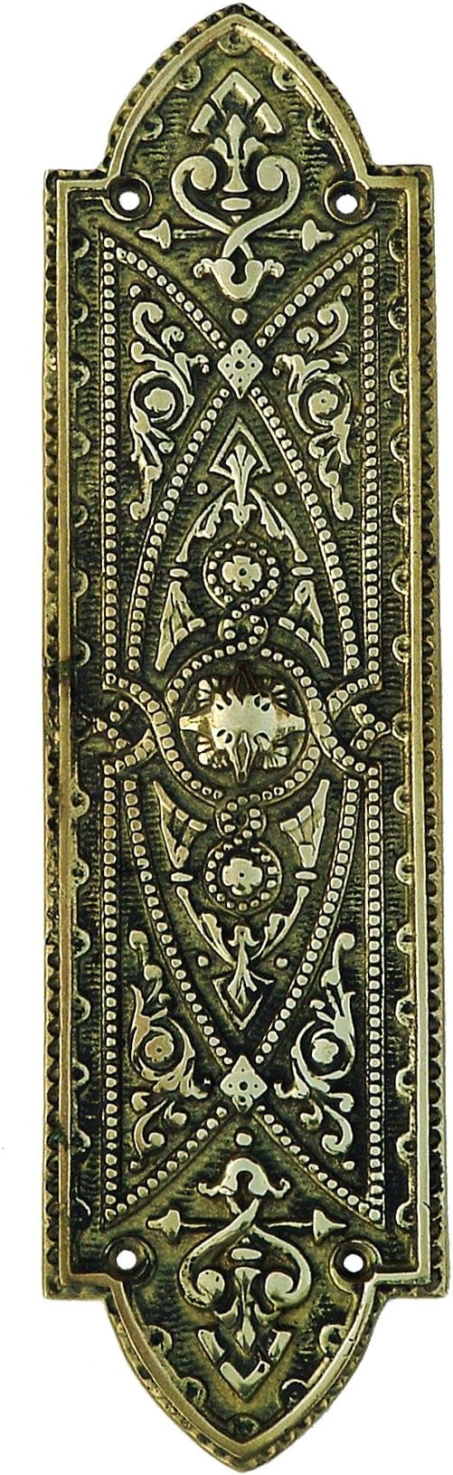 Solid Brass Beaded Gothic Finger Plate | Brass Door Accessories | Ornate Home Decor Perfect for Traditional Homes | High Quality Home Accessories | 10inch