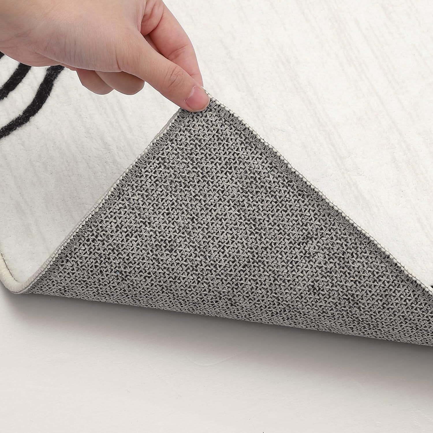 COZYLOOM 2x6 ft Runner Rugs for Hallway, 350gsm Plush Fake Lamb Wool Carpet, Machine Washable Non-Slip Foldable TPR Backing, Modern Swimming Pattern for Entryway Kitchen（Black and White）