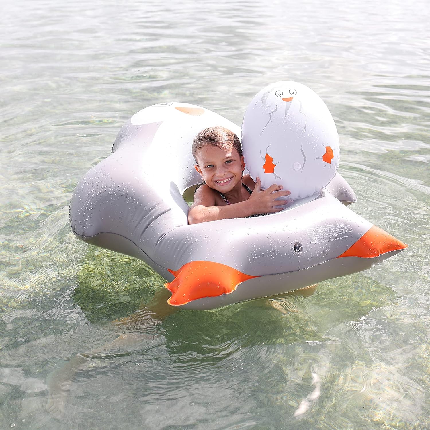 HAPAH Inflatable Pool Float Penguin Floaties with Ball Fun, Funny Blow up Swimming Pool Lounge Raft Summer Beach Floaty Party Toy for Kids Adults, Gray