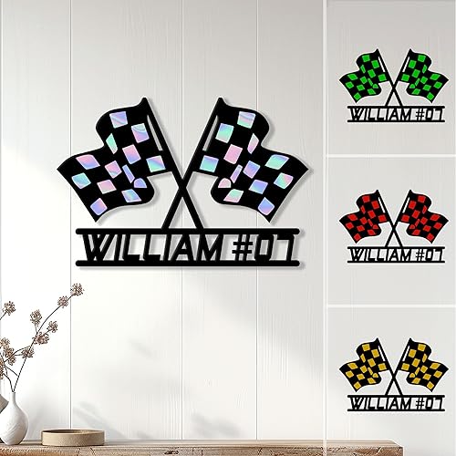 Miniatura 13 de Letrero de metal personalizado de carreras – Decoración de pared con nombre personalizado para dormitorio, garaje o cueva de hombre – Regalo para