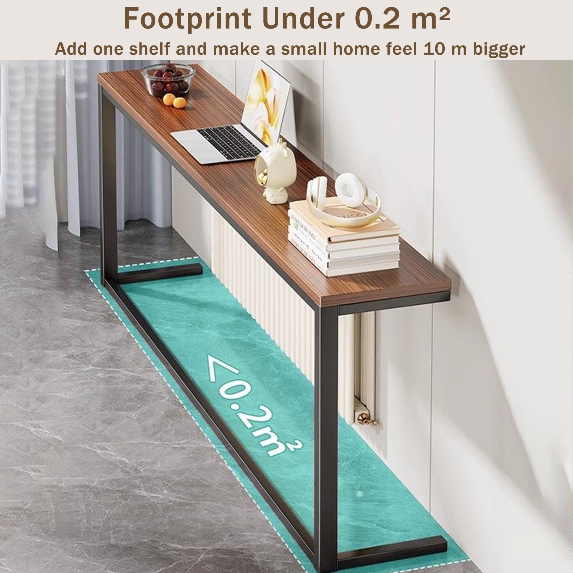 Elegante cubierta de radiador de madera y metal, mesa auxiliar de 140 x 19,8 cm para espacios pequeños, ideal para sala de estar, pasillo, sofá, cama, diseño moderno, solución para ahorrar espacio